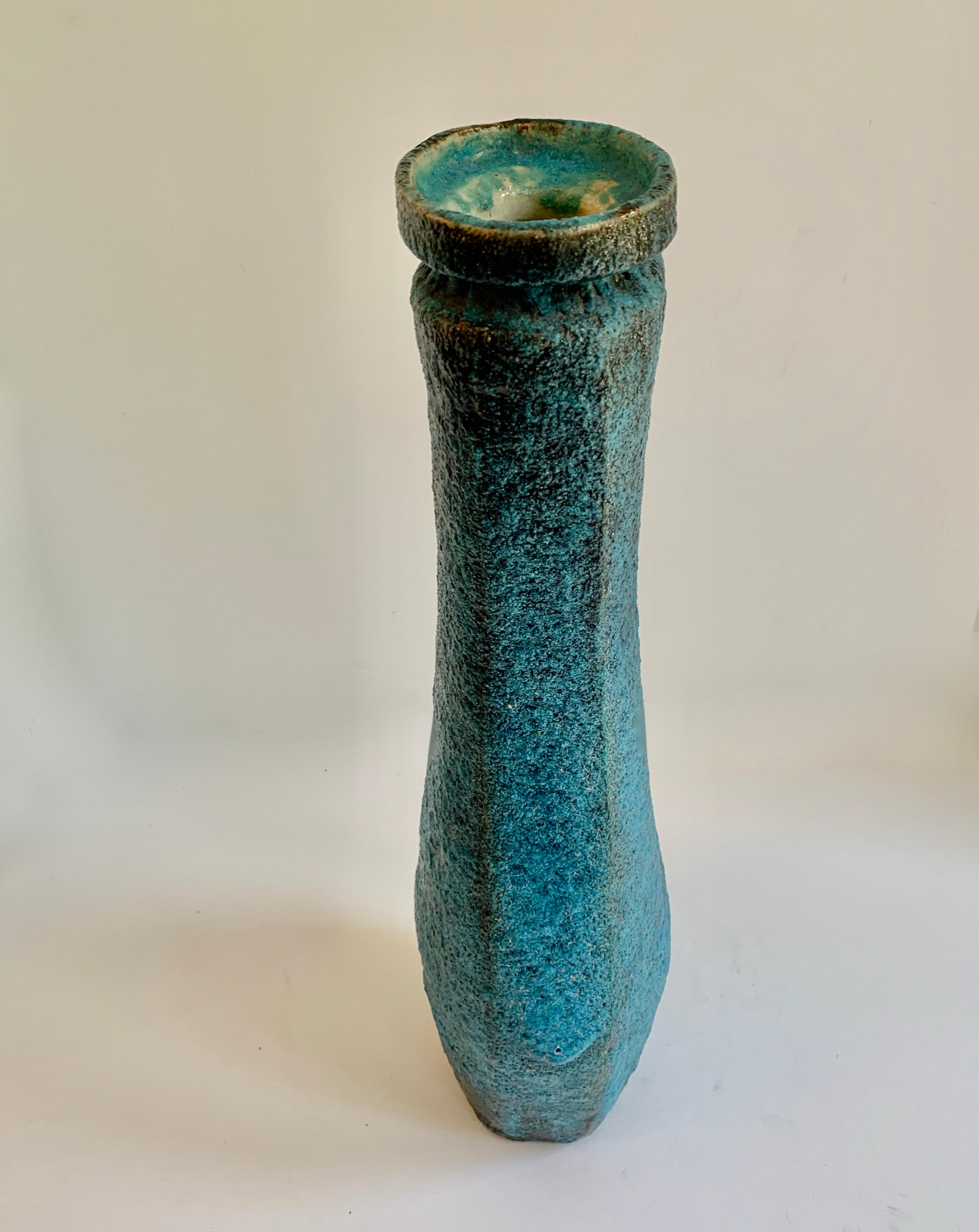 Blue Volcanic Glazed Vase In Good Condition In Los Angeles, CA