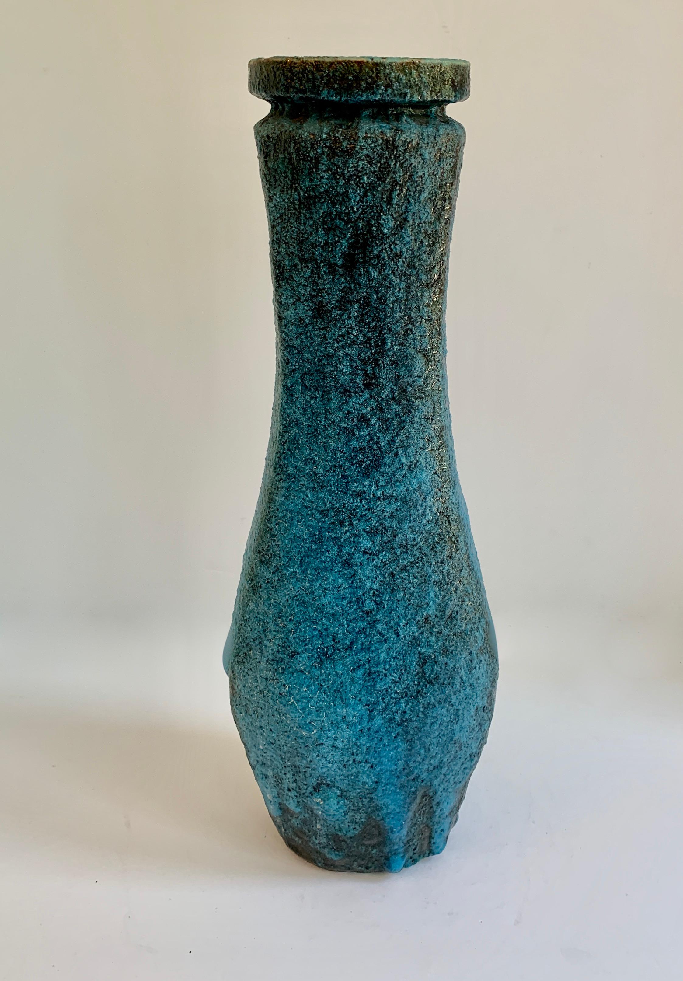 20th Century Blue Volcanic Glazed Vase