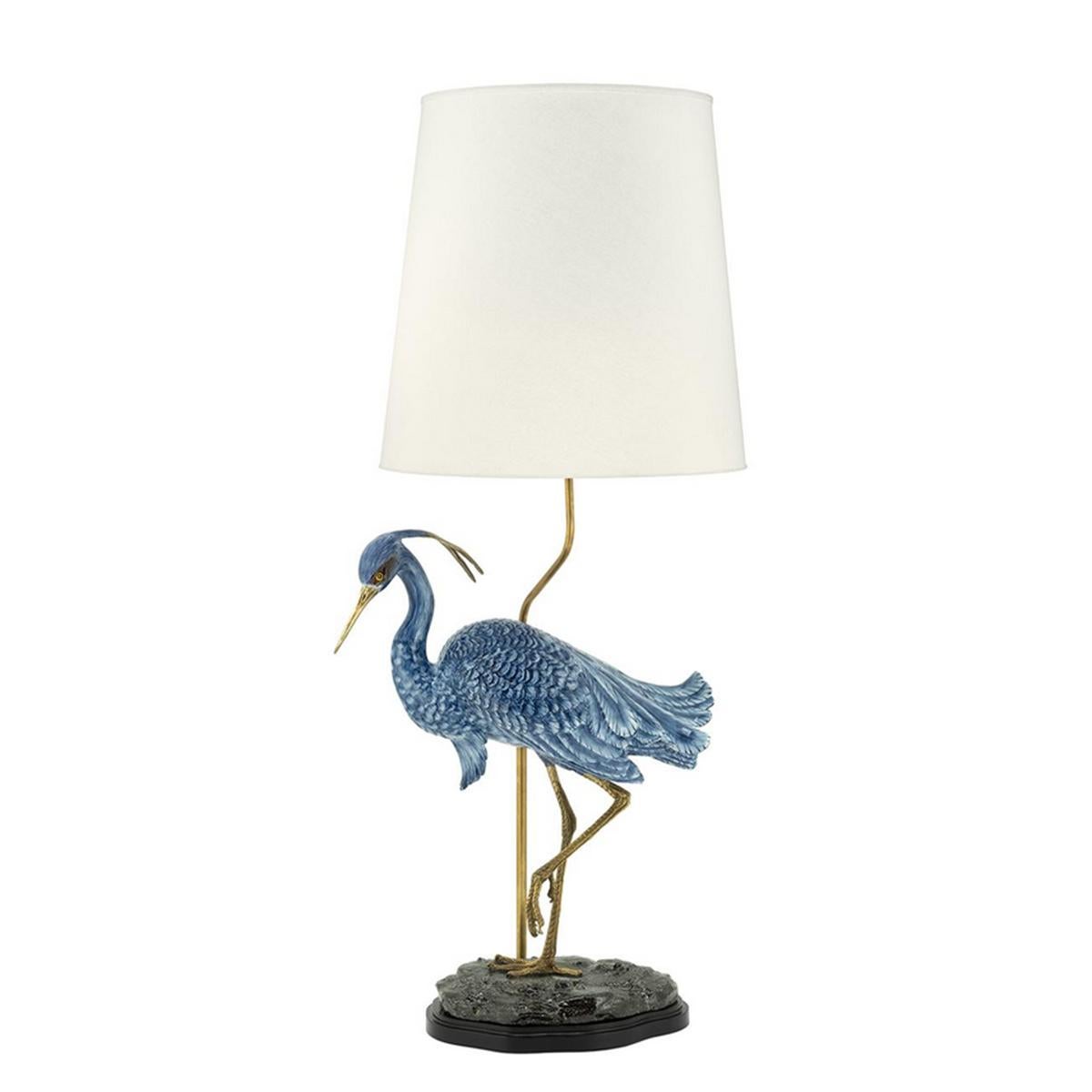 Hand-Crafted Blue Wading Bird Table Lamp For Sale