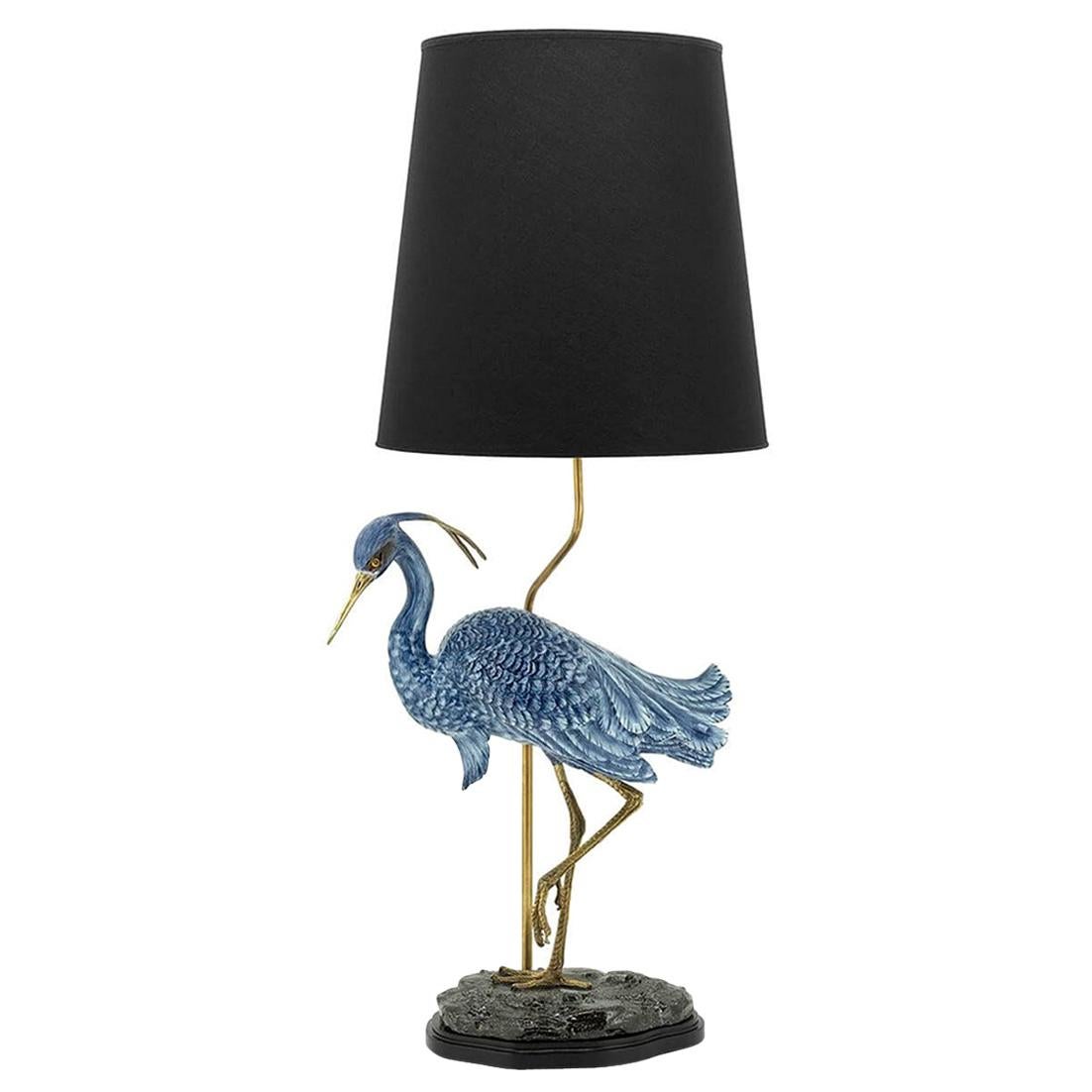Blue Wading Bird Table Lamp For Sale