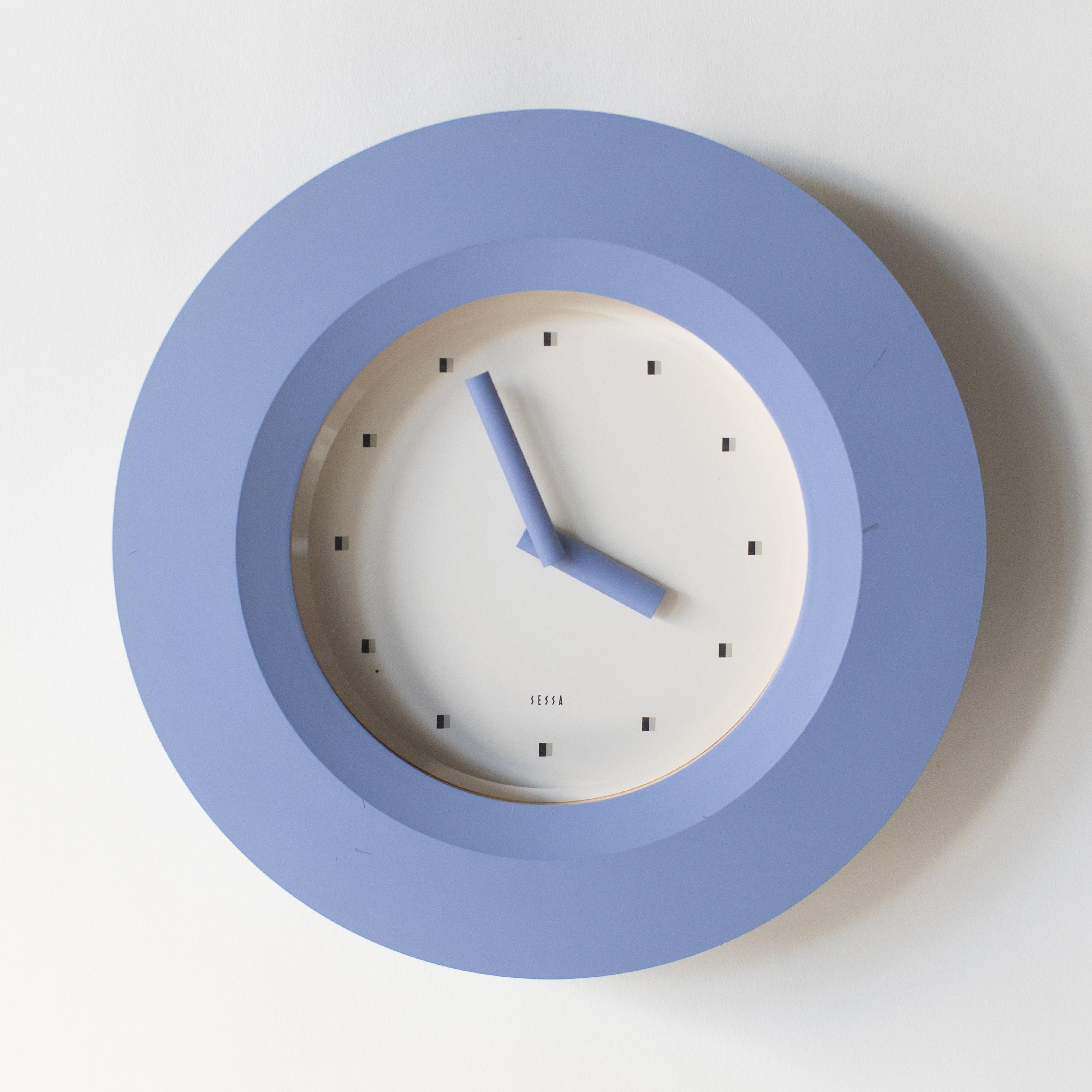 Wall clock by Sessa. Takashi Kato designed a lot of clocks in the 1980s-1990s. Some of clock collections were released from Neos Lorenz in European Market. Which sold together with Natherie du Pastier and George Sowden works.
Another green color is