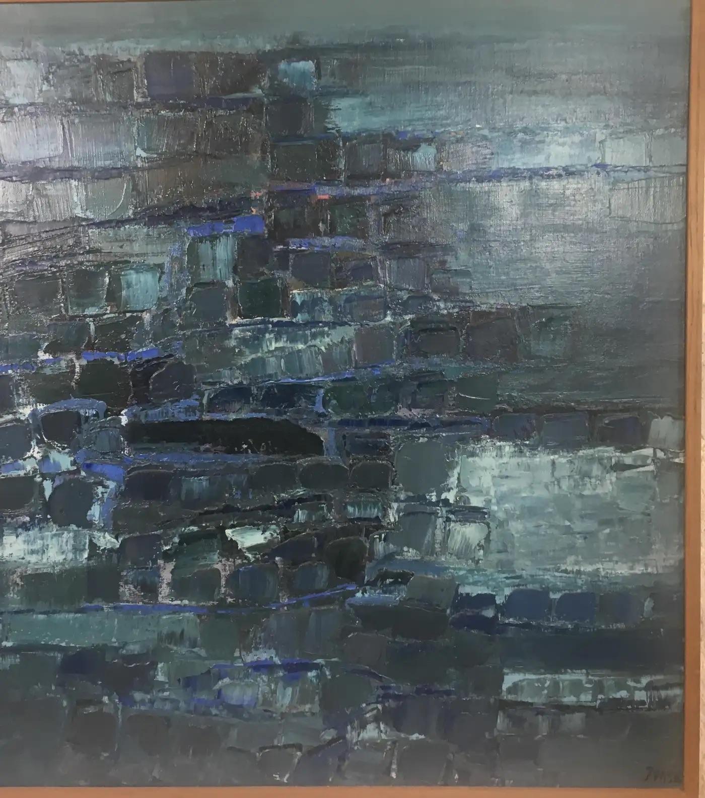 Mid-Century Modern Blue Water Abstract Art Composition by Mark Janson, circa 1958  For Sale