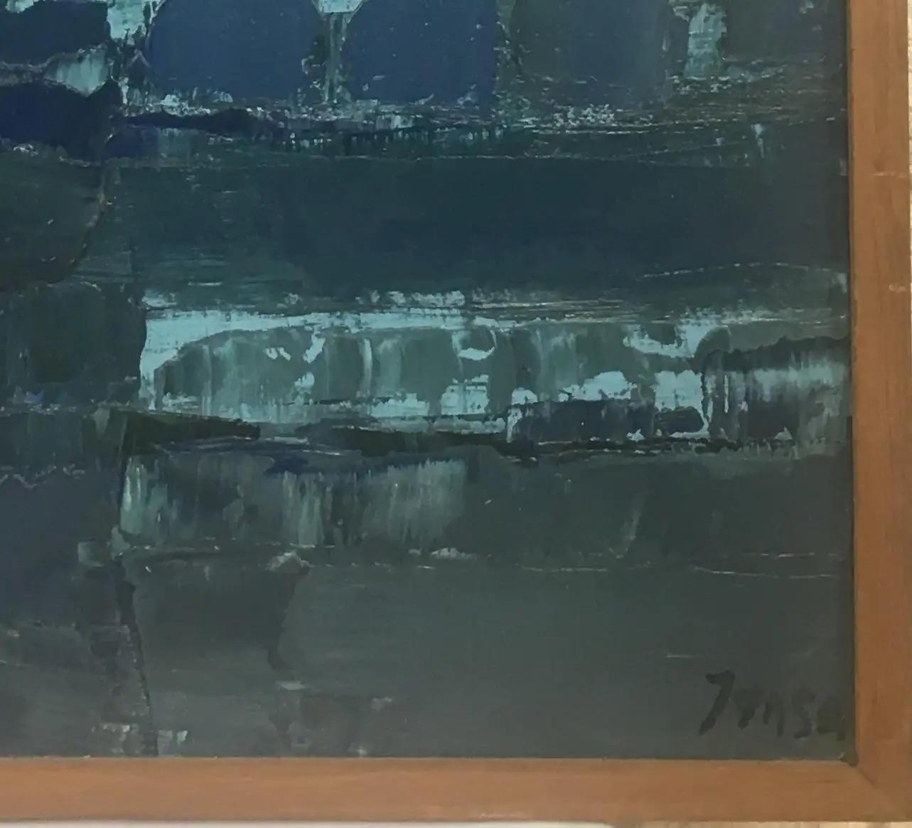 Blue Water Abstract Art Composition by Mark Janson, circa 1958  In Good Condition For Sale In Miami, FL