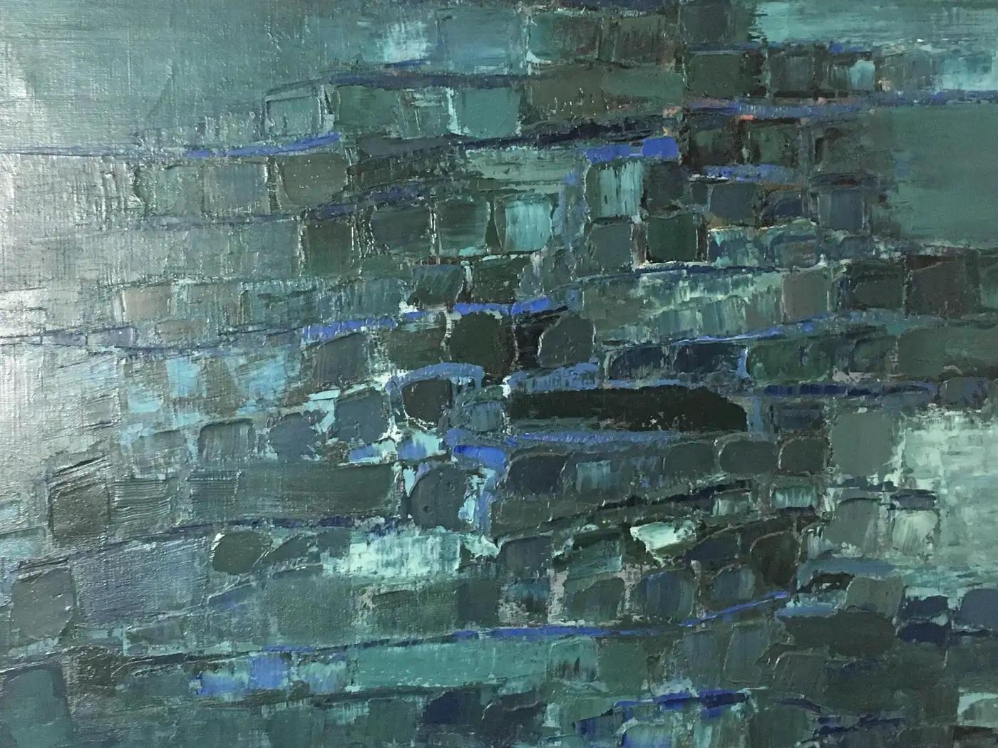 20th Century Blue Water Abstract Art Composition by Mark Janson, circa 1958  For Sale