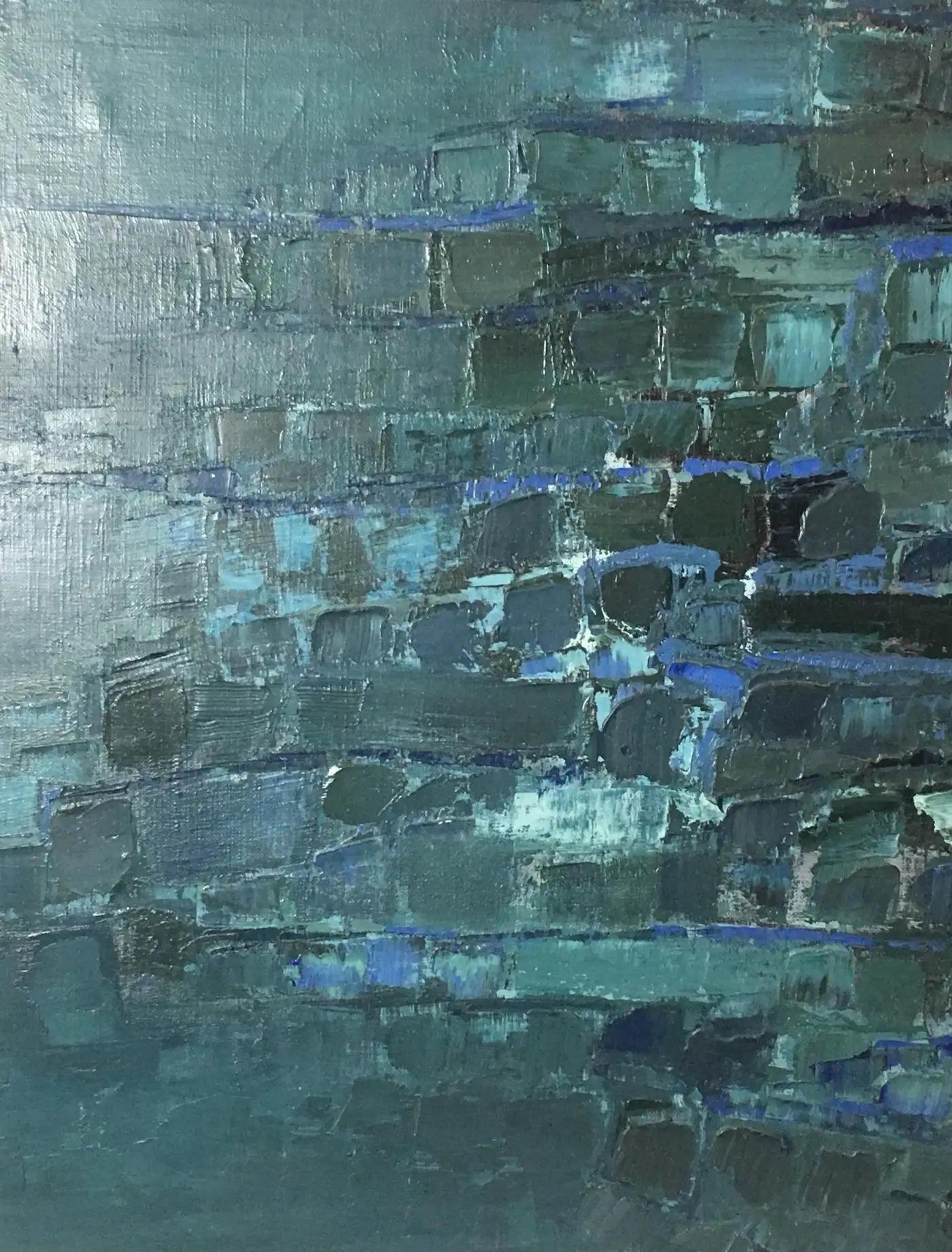 Peinture Composition d'art abstrait en eau bleue par Mark Janson, vers 1958  en vente