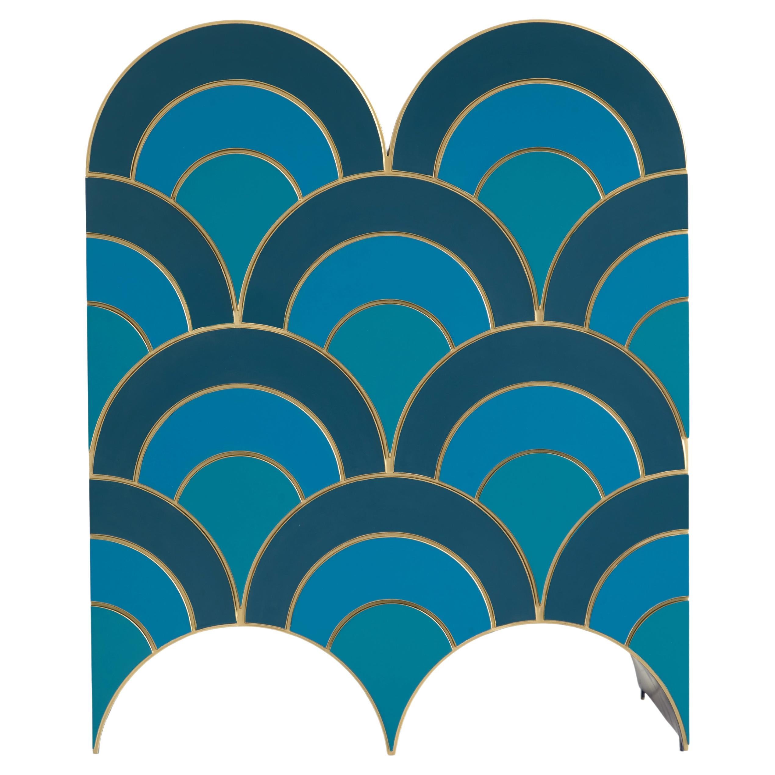 Blue Wave Cabinet, Geometric Pattern For Sale
