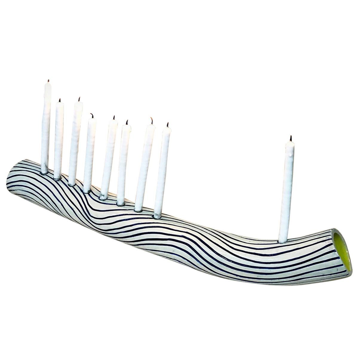 Blue Wave Hand-Built Ceramic Menorah by Re/Press Editions - Large For Sale