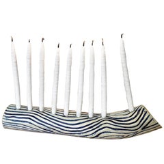 Blue Wave Hand-Built Ceramic Menorah by Re/Press Editions, Standard Size