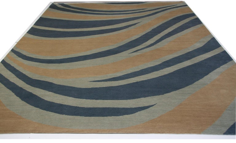 Blue Wave Wool Area Rug For Sale At 1stdibs
