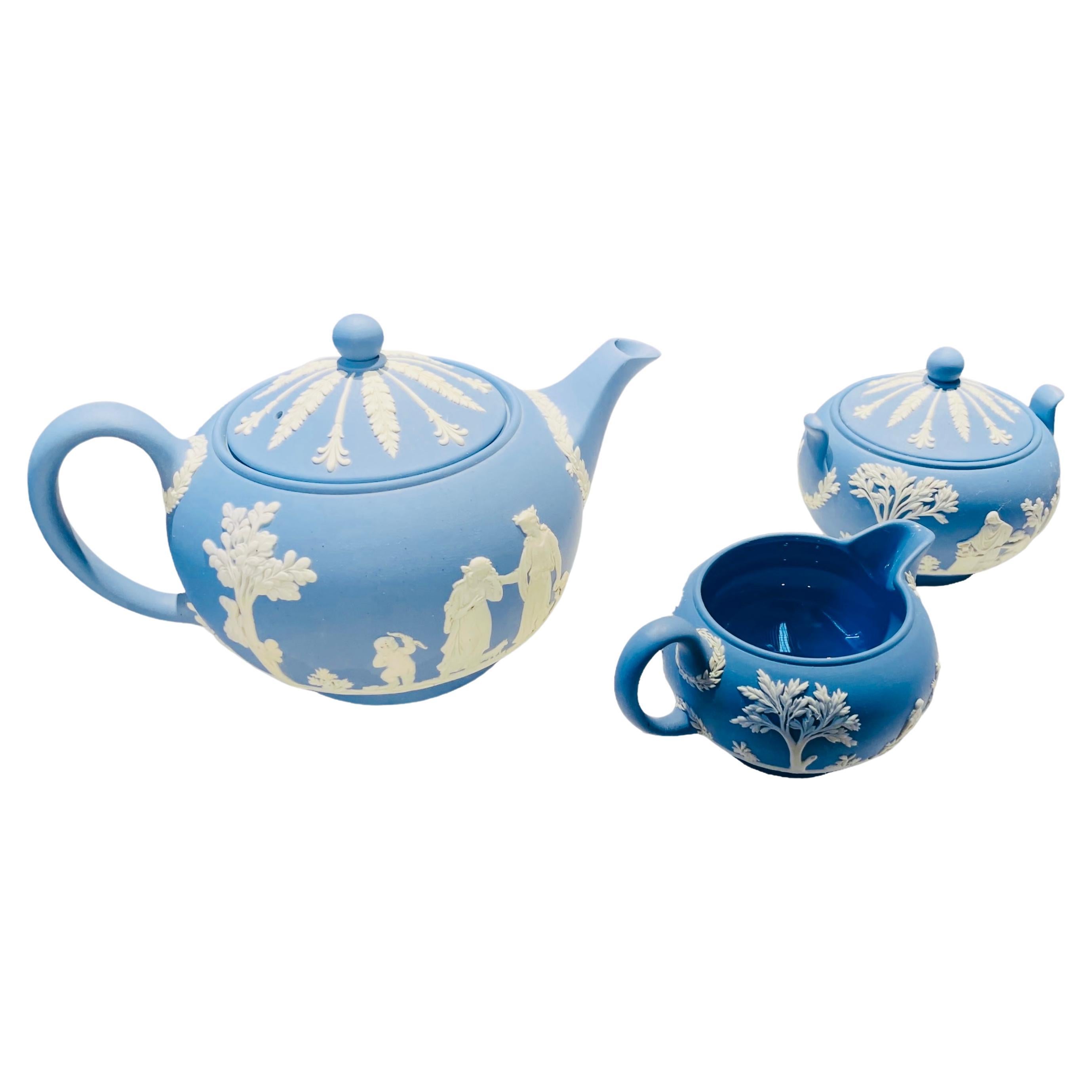 Blue Wedgwood Jasperware Tea Set For Sale