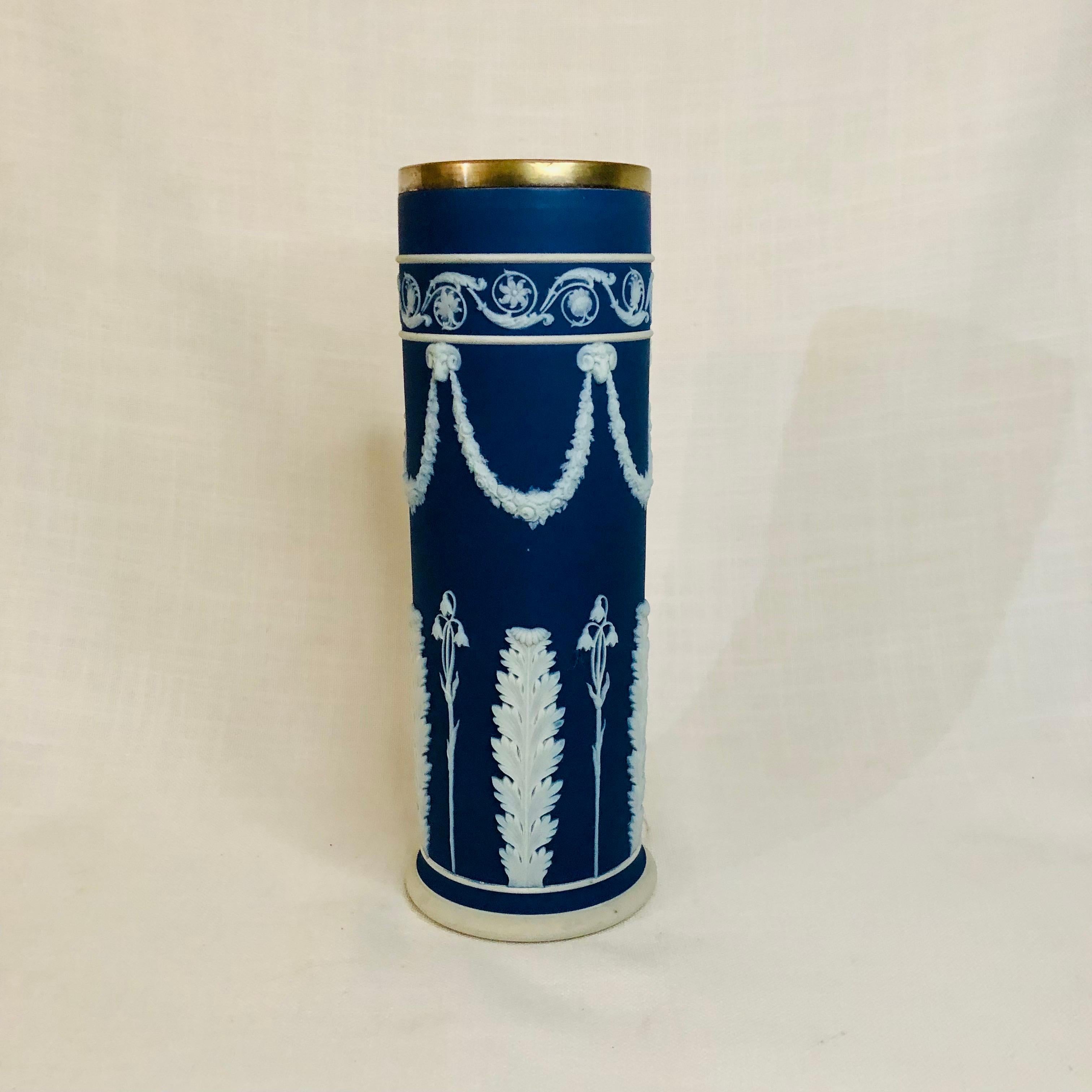 Blue Wedgwood Jasperware Vase Decorated With Rams Heads & Lilies of the Valley 1