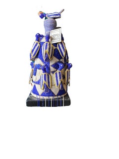 Couronne africaine en perles bleu et blanc