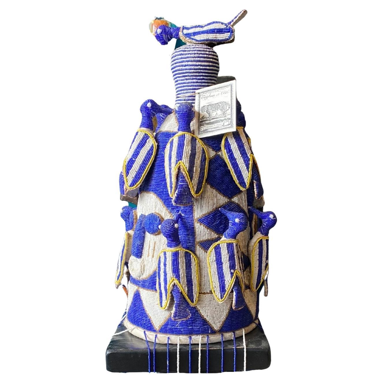 Blue & White African Beaded Crown 