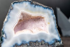 Blue & White Agate Geode with Cloud-Like Banding and Moss Inclusions