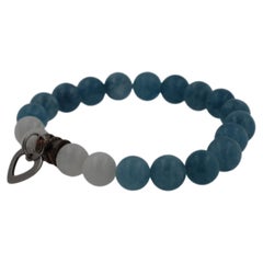 Blue White Agate Round Beads Stretchy Unique Statement Chakra Beads Bracelet