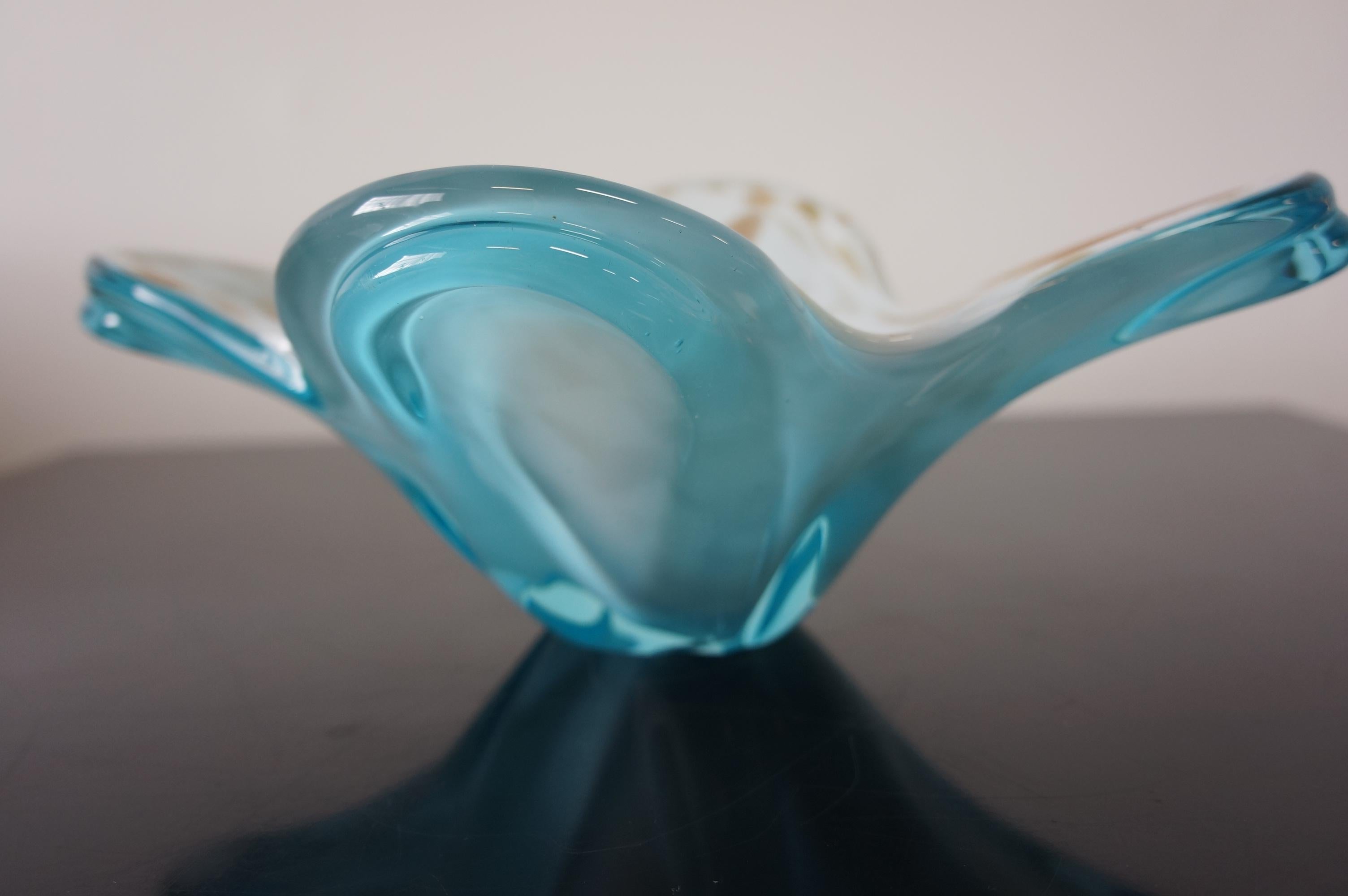 Other Blue White and Gold Murano Art Glass Decorative Bowl For Sale