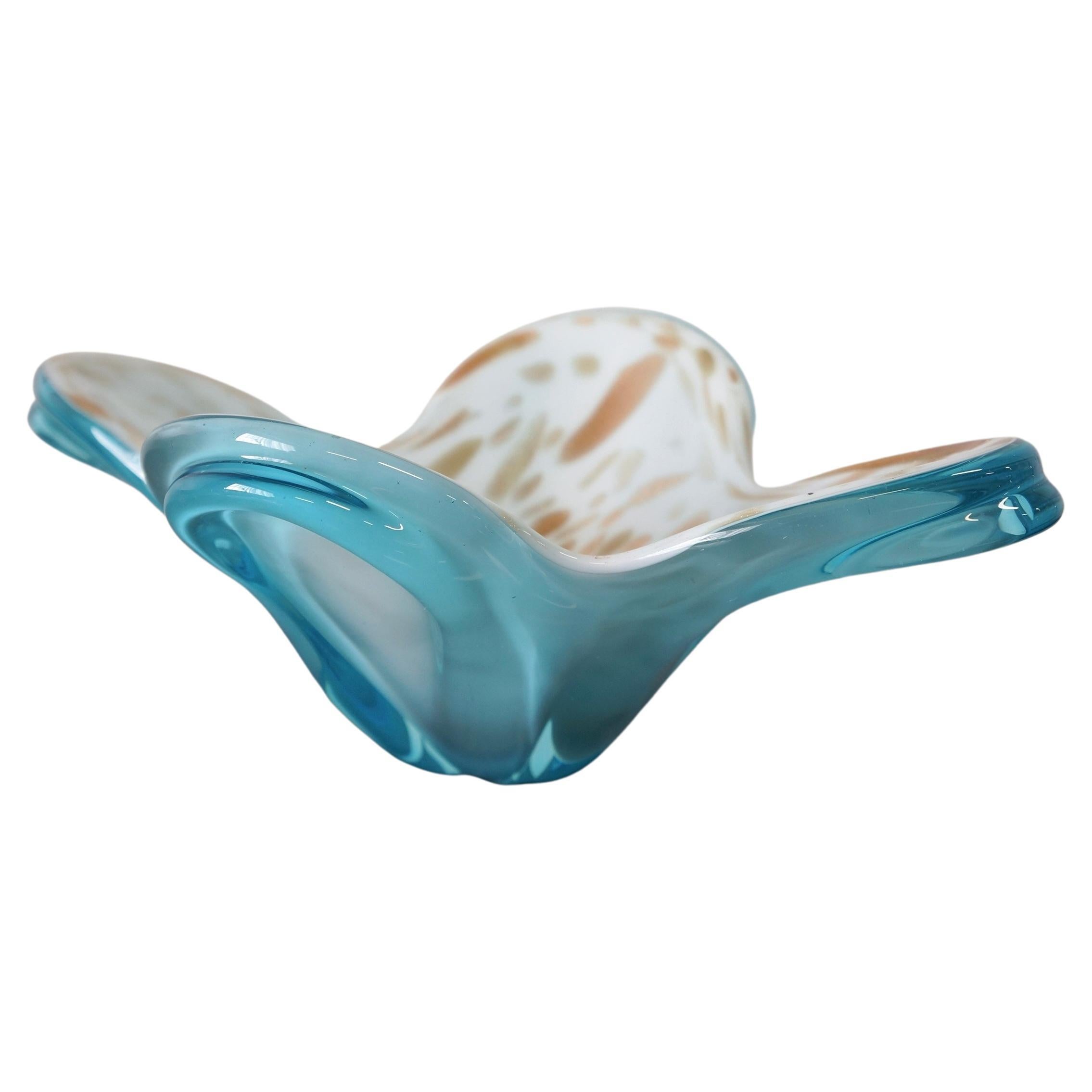 Blue White and Gold Murano Art Glass Decorative Bowl For Sale