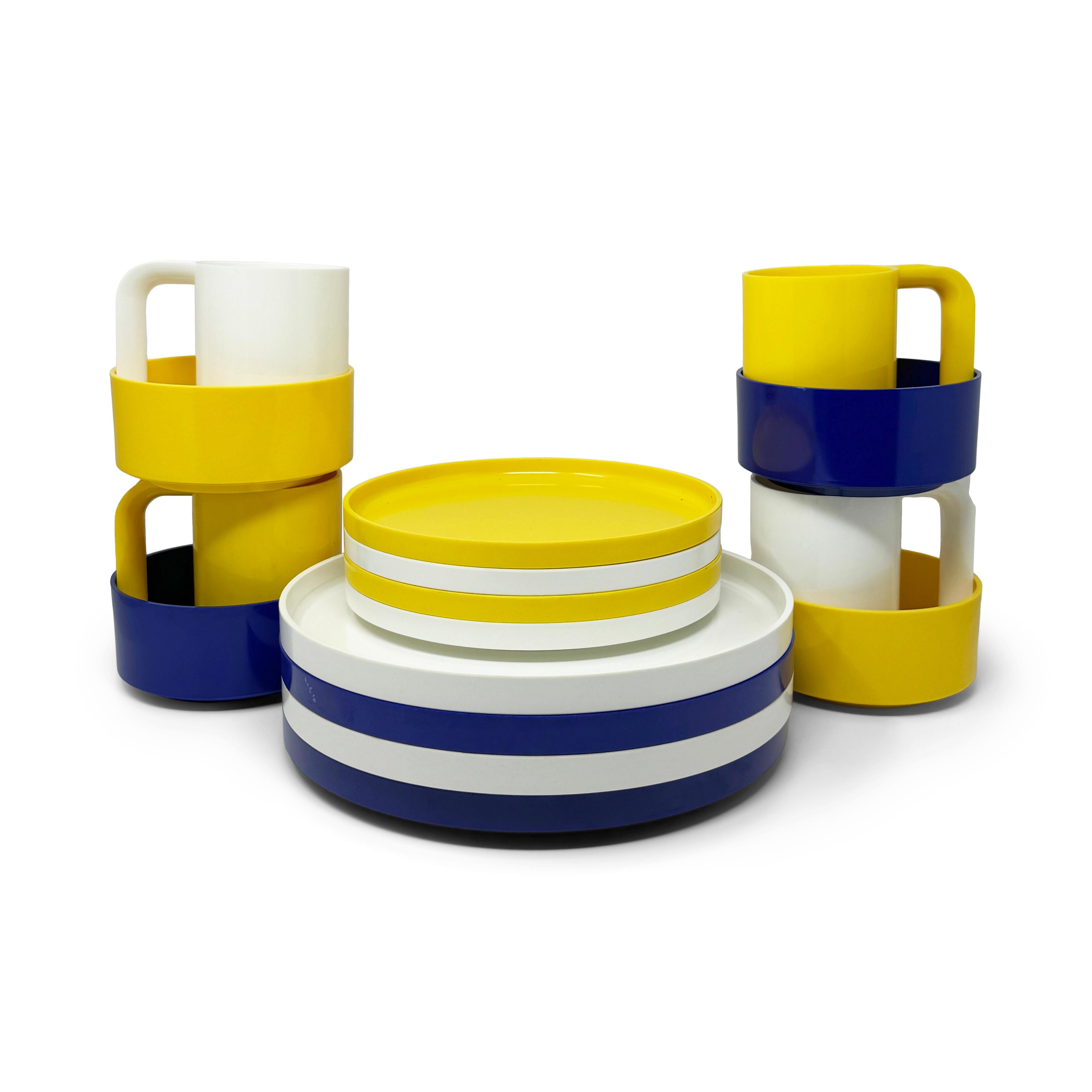 Post-Modern Blue, White and Yellow Massimo Vignelli for Heller Dishes - Service for 4