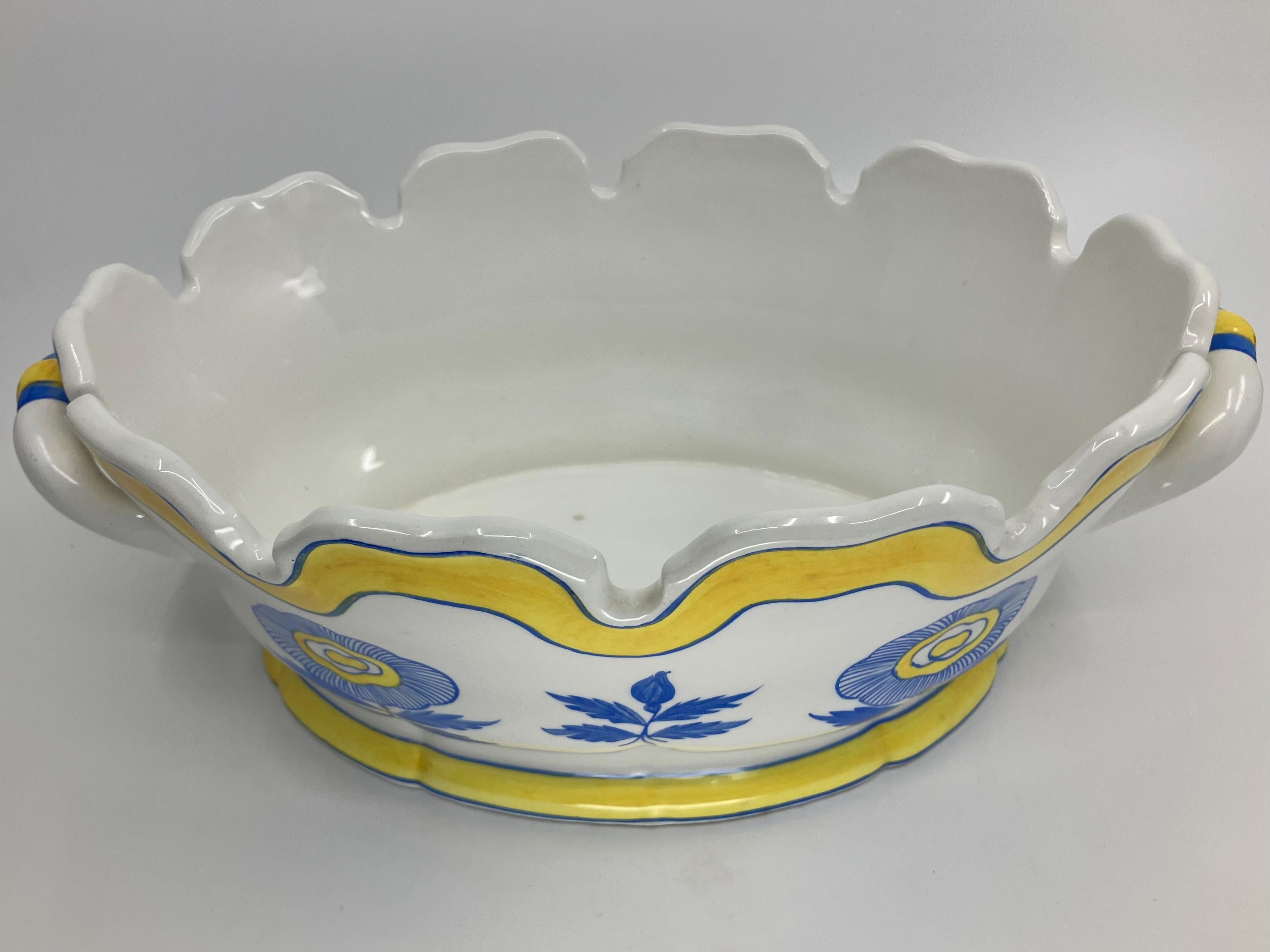 Pottery Blue, White and Yellow Tiffany & Co. Montieth Cachepot For Sale