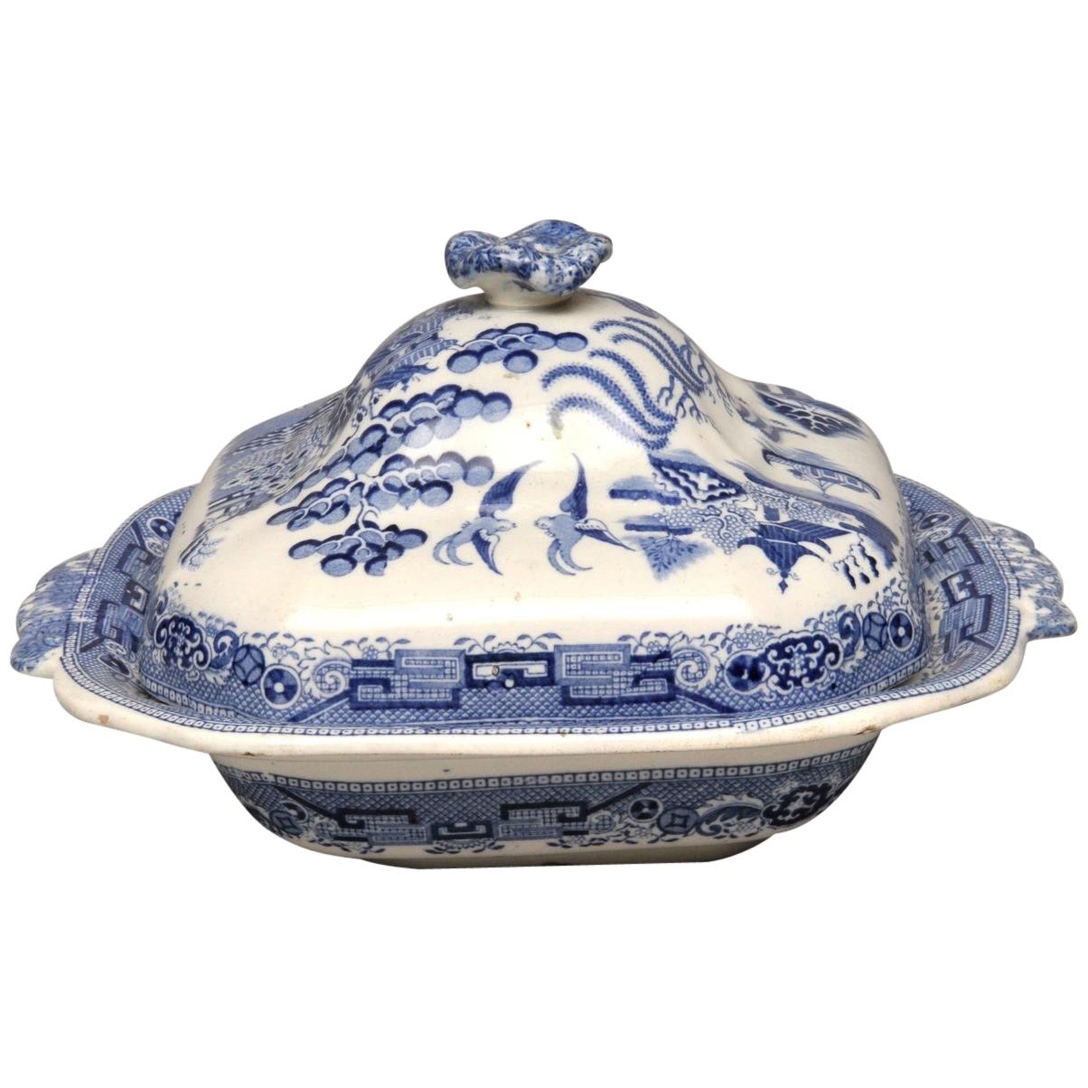 Blue and White Antique Tureen For Sale