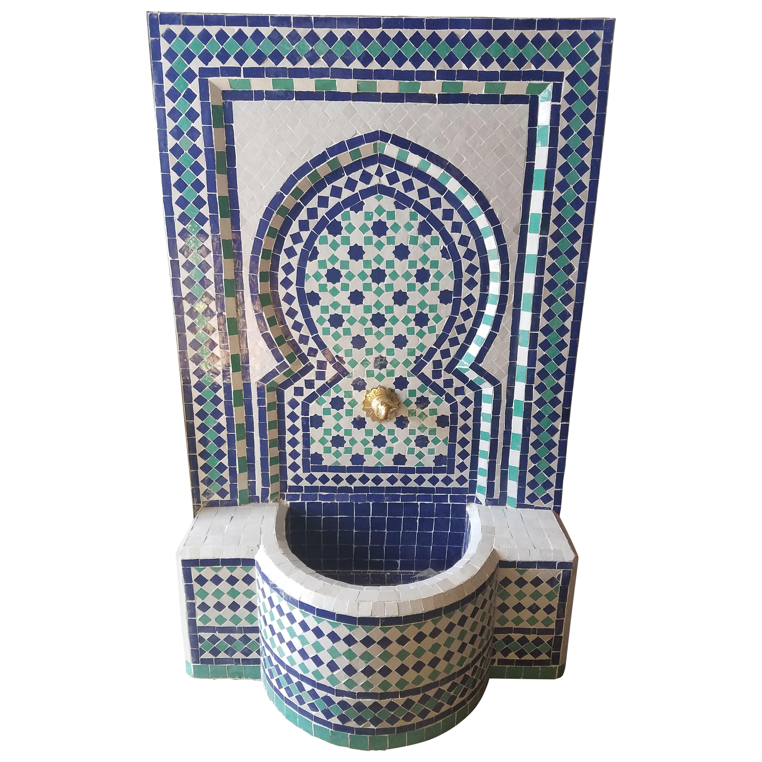 Blue / White / Aqua Moroccan Mosaic Tile Fountain For Sale