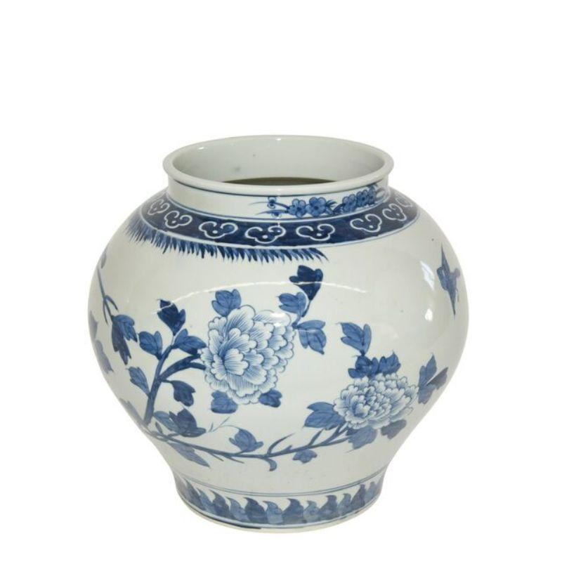 Blue & white bird floral open top jar

The special antique process makes it looks like a piece of art from a museum. 
High fire porcelain, 100% hand shaped, hand painted. Distress, chips and other imperfections create great characters of this