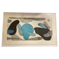 Blau, Weiß, Schwarz, Extragroßes, extra großes Triptychon von Marielle Guegan, Frankreich