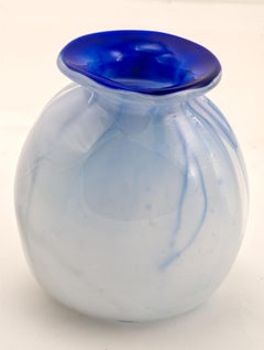 Blue & White Bud Vase, Early American Studio Art Glass 1977