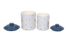 Blue & White Ceramic Kitchen Canisters, Set of 2