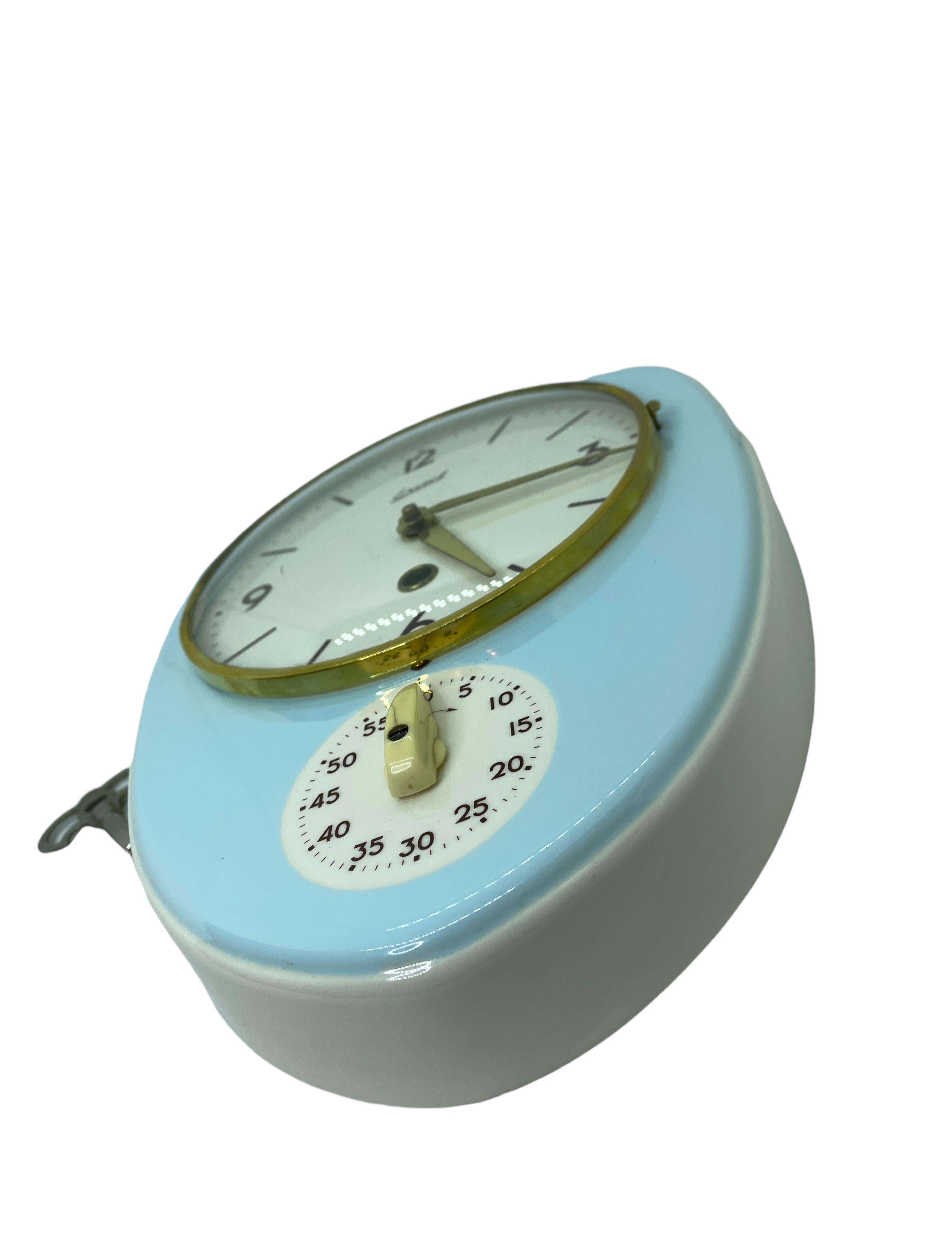 Blue White Ceramic Kitchen Clock Mid-Century Wall Clock Exact, Germany In Good Condition In Nuernberg, DE
