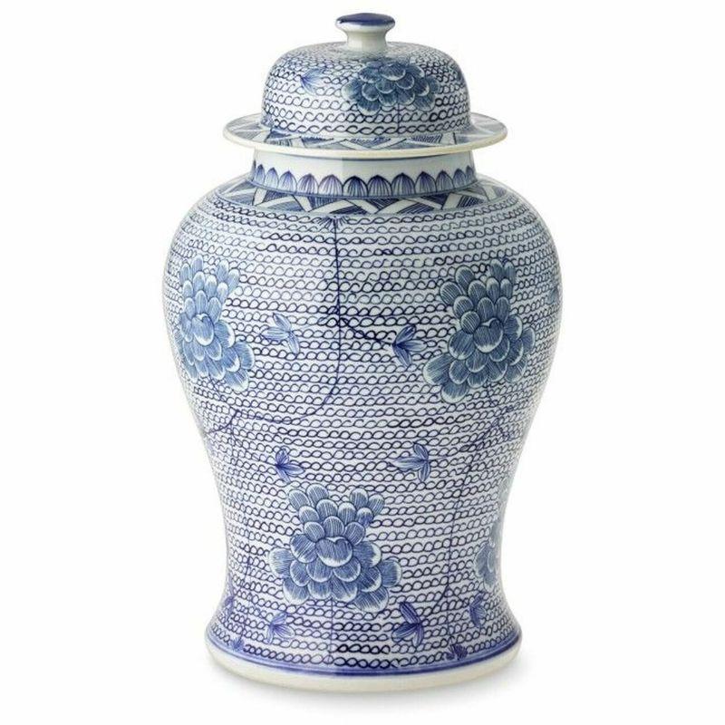 Hand-Painted Blue & White Chain Temple Jar, Large For Sale