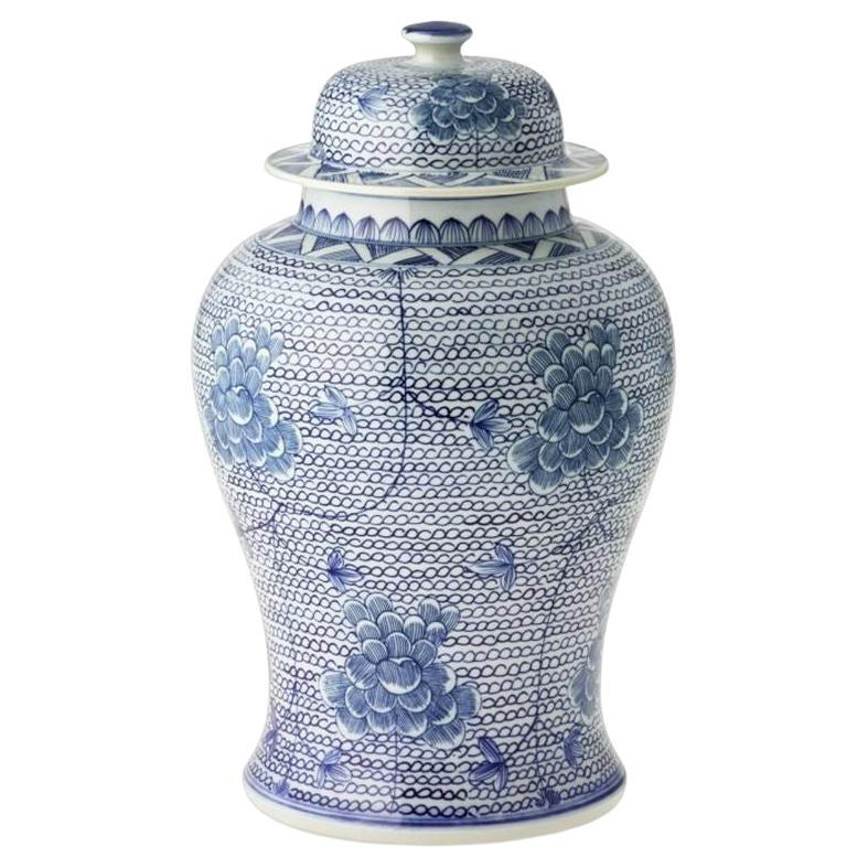 Blue & White Chain Temple Jar, Large For Sale