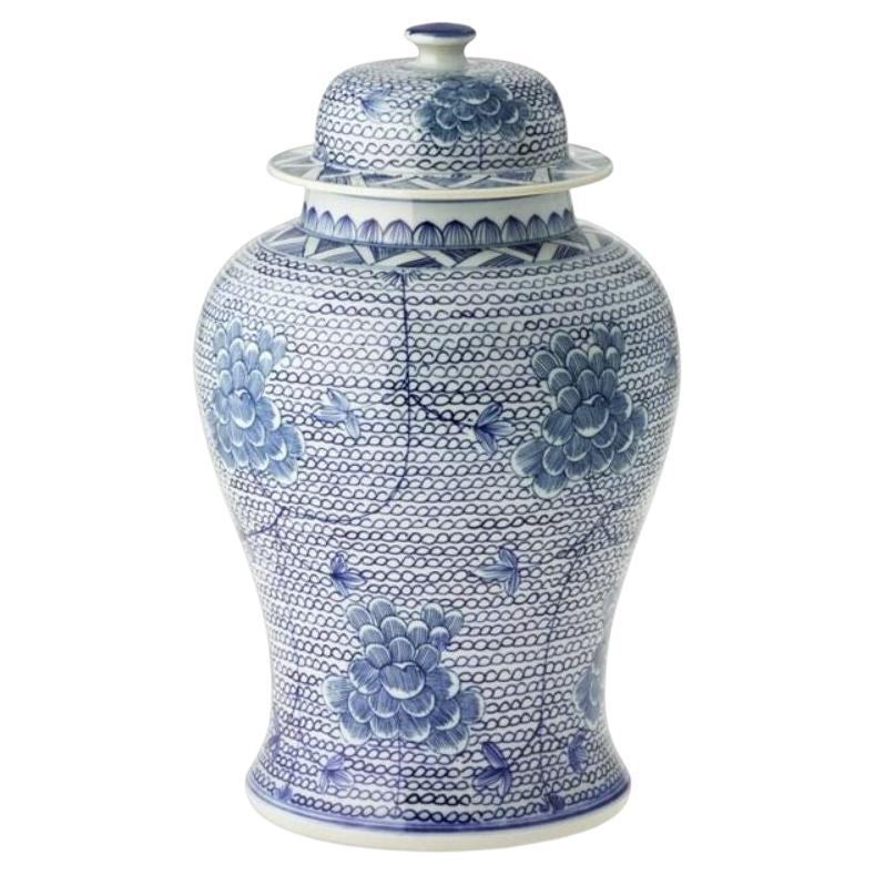 Blue & White Chain Temple Jar, Small For Sale