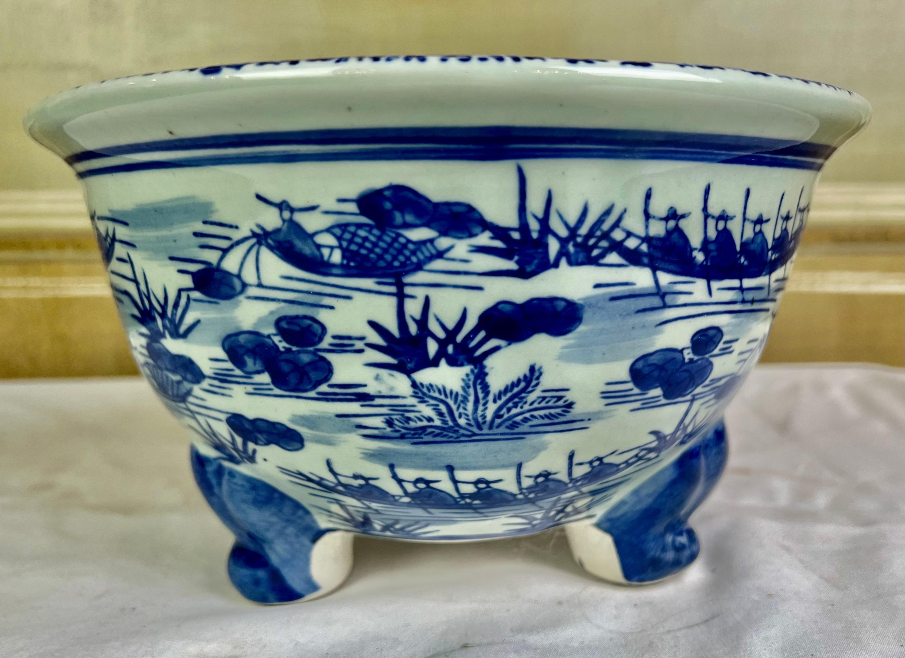 19th Century Blue & White Chinese Export Orchid Pot For Sale