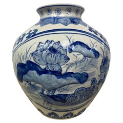 Blue White Chinese Porcelain Vase Decorated With Lotus Flowers