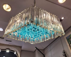 Blue White Crystal Venini Murano 70s Chandelier , Pendant, Italy