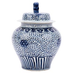 Blue & White Curly Vine Porcelain Lidded Jar