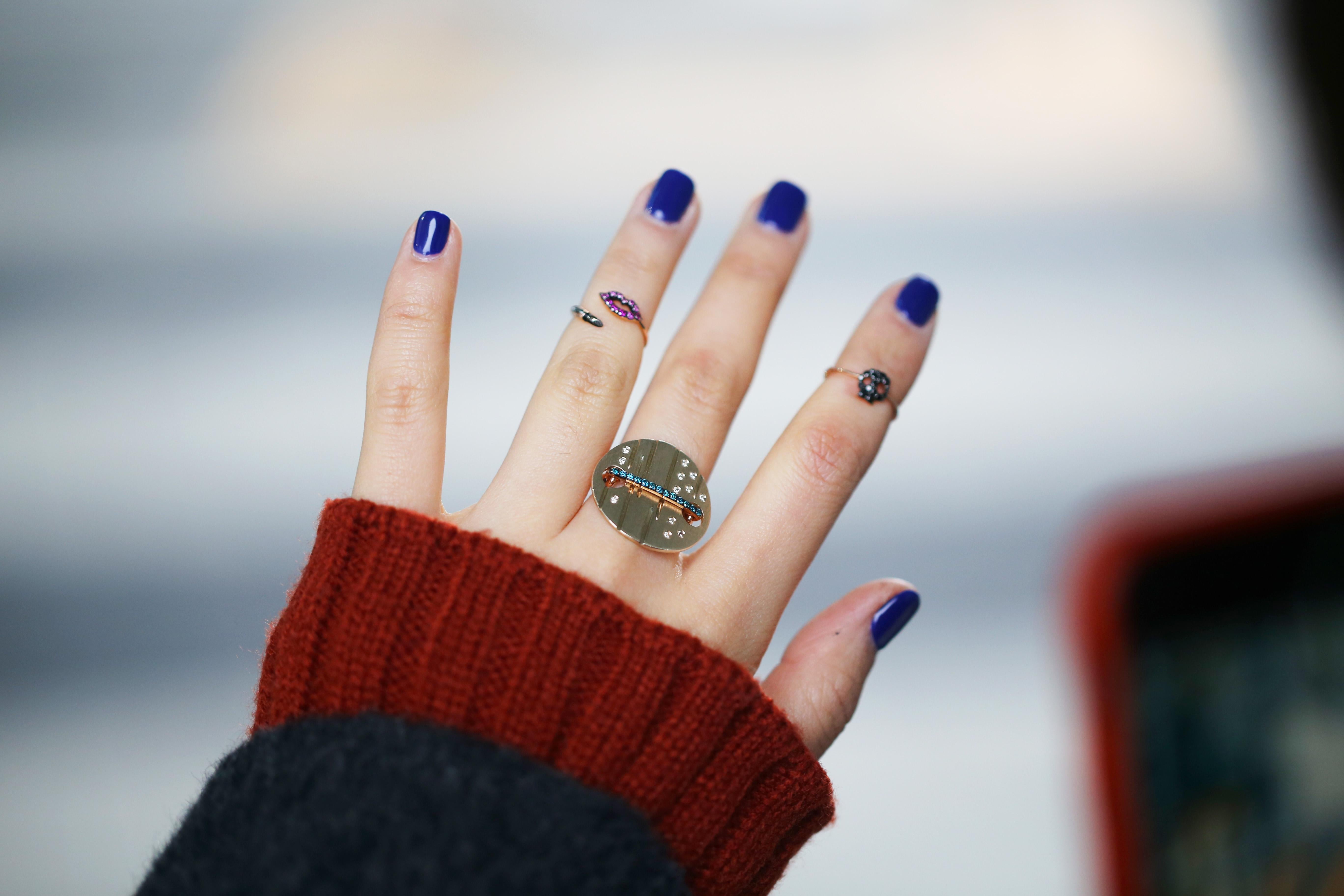 For Sale:  Blue & White Diamond Arc Ring of SOONHEE (Size 44.2~62.7) 7