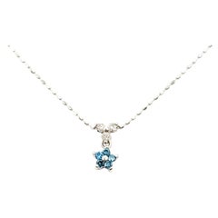 Blue & White Diamond Flower Pendant Necklace in 18k White Gold