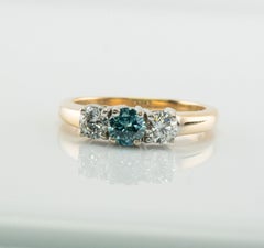 Blue & White Diamond Ring 14K Gold Band Engagement