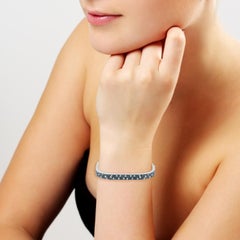 Blue & White Diamonds Cushion Cuff Made In 18k White Gold