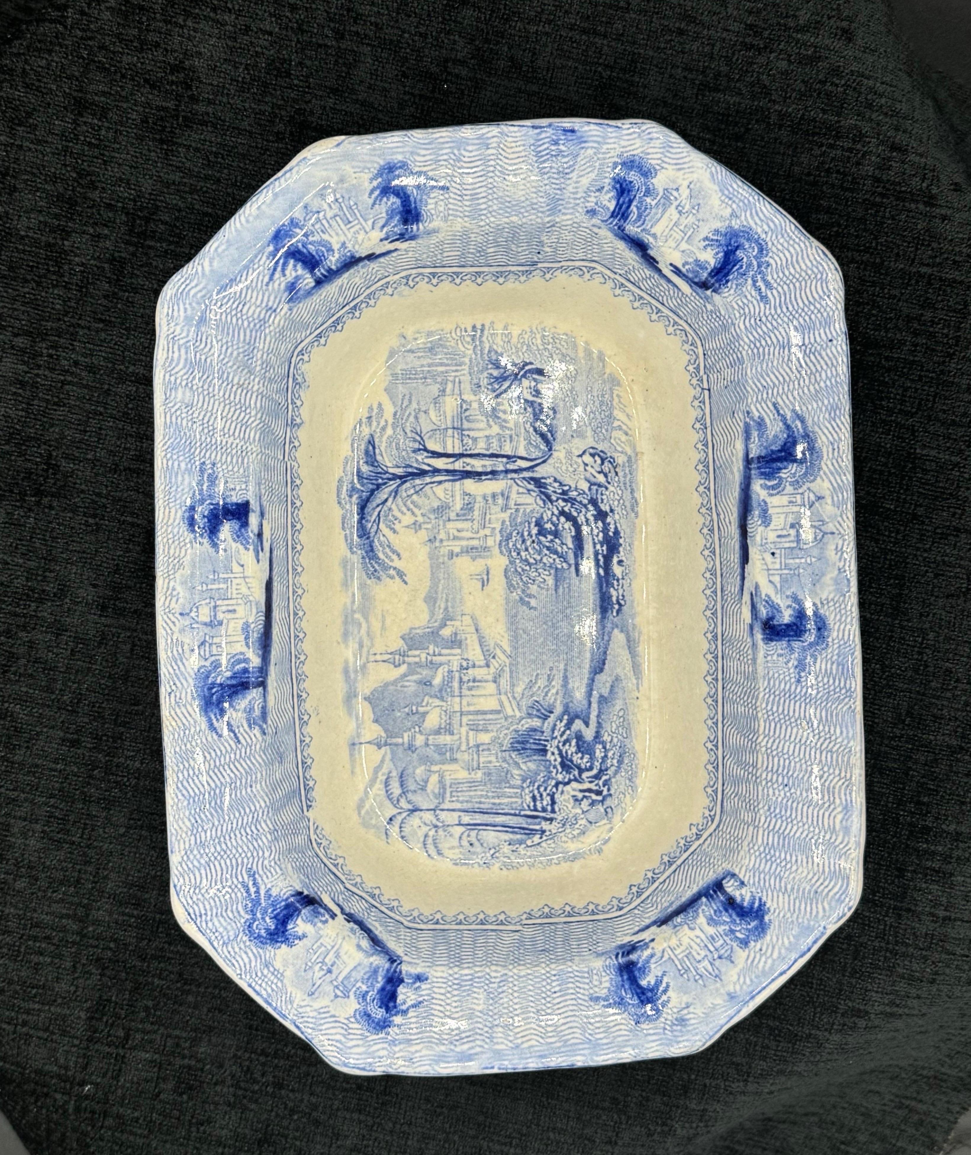 Plat bleu et blanc Siam  Vaisselle à transfert en pierre de fer 