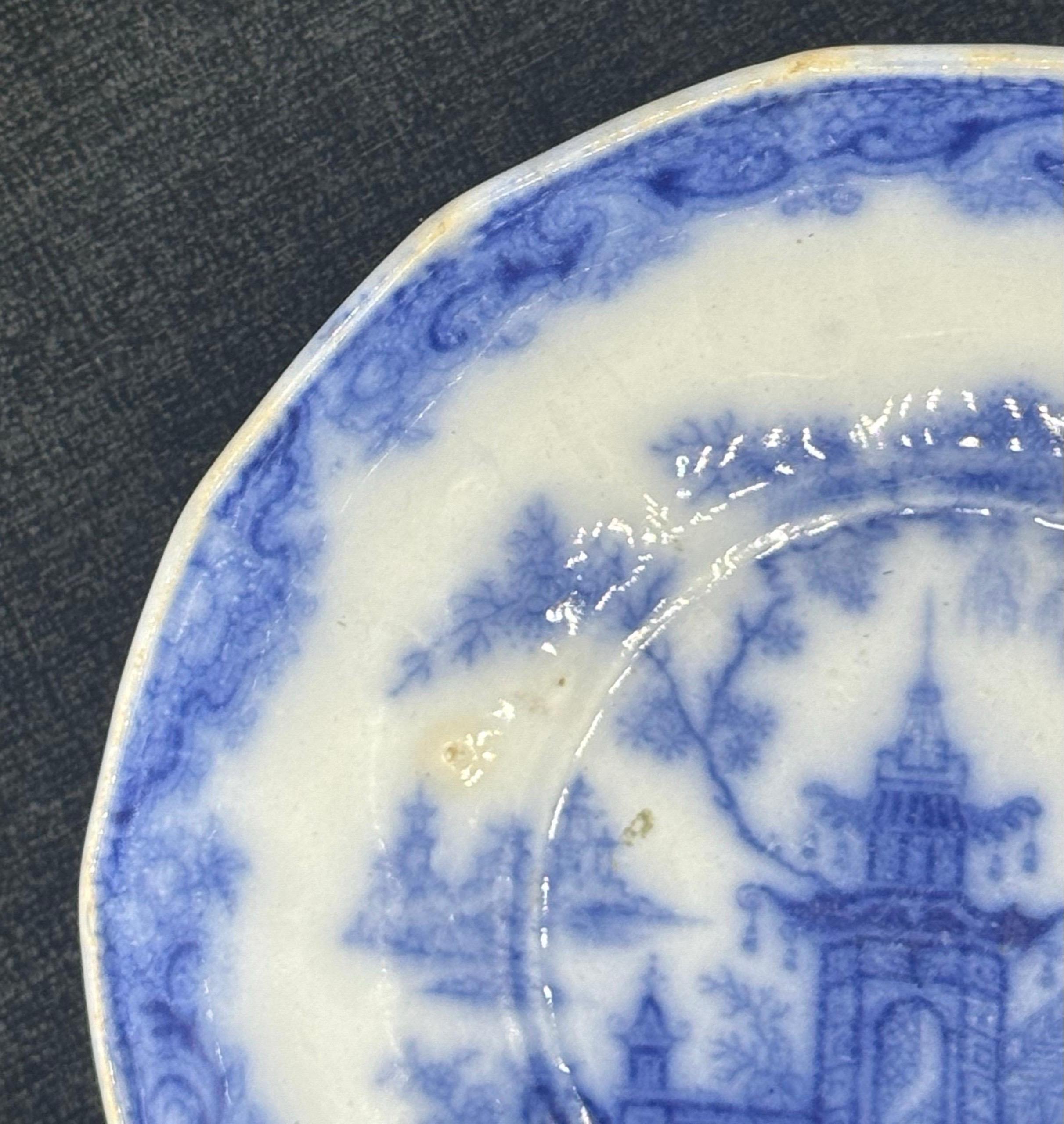 Plato azul y blanco, Staffordshire Patrón inglés Whampoa Impreso por transferencia Guillermo IV en venta