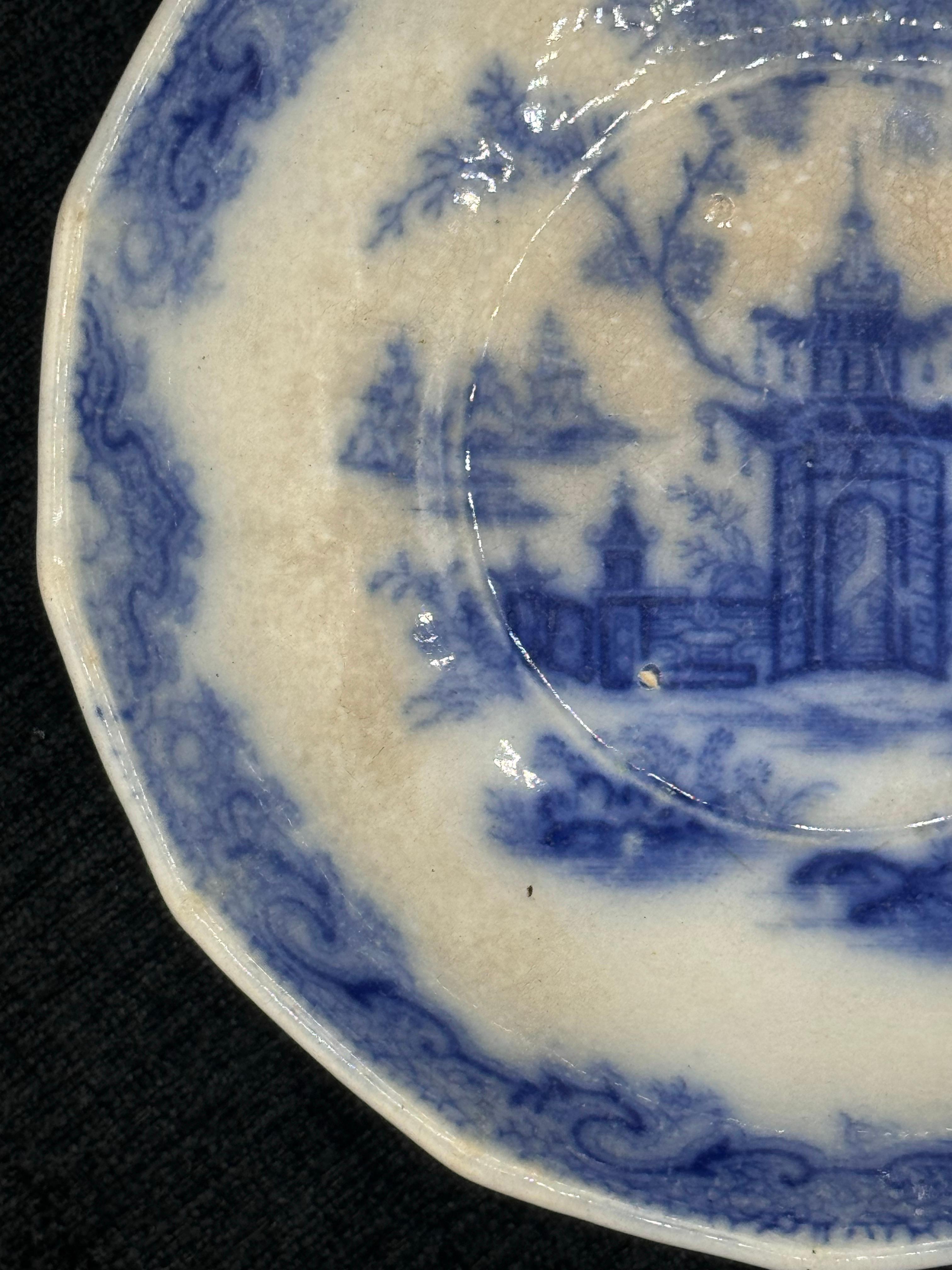 Guglielmo IV Piatto blu e bianco Staffordshire modello Whampoa Transferware in vendita
