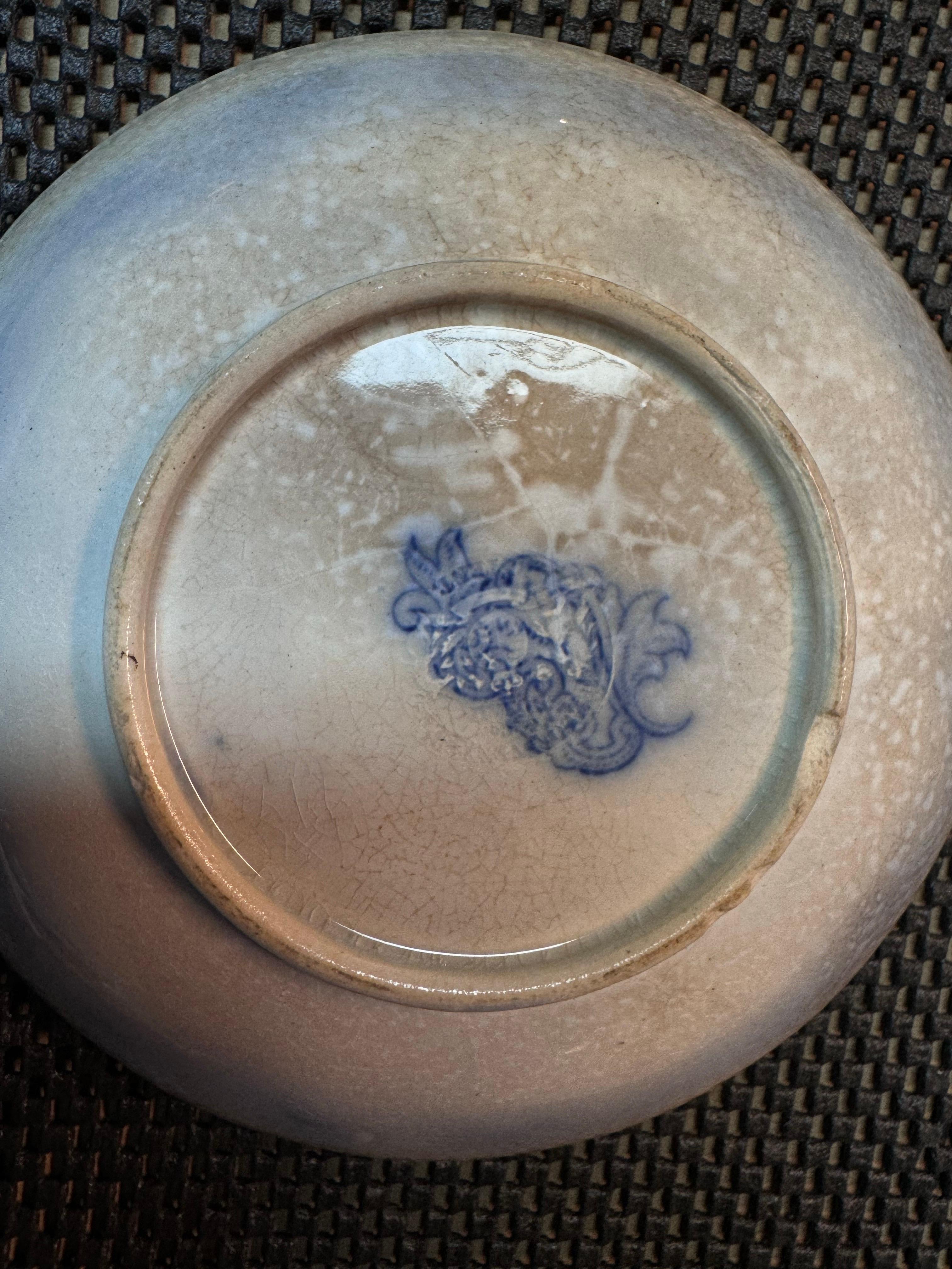 XIX secolo Piatto blu e bianco Staffordshire modello Whampoa Transferware in vendita
