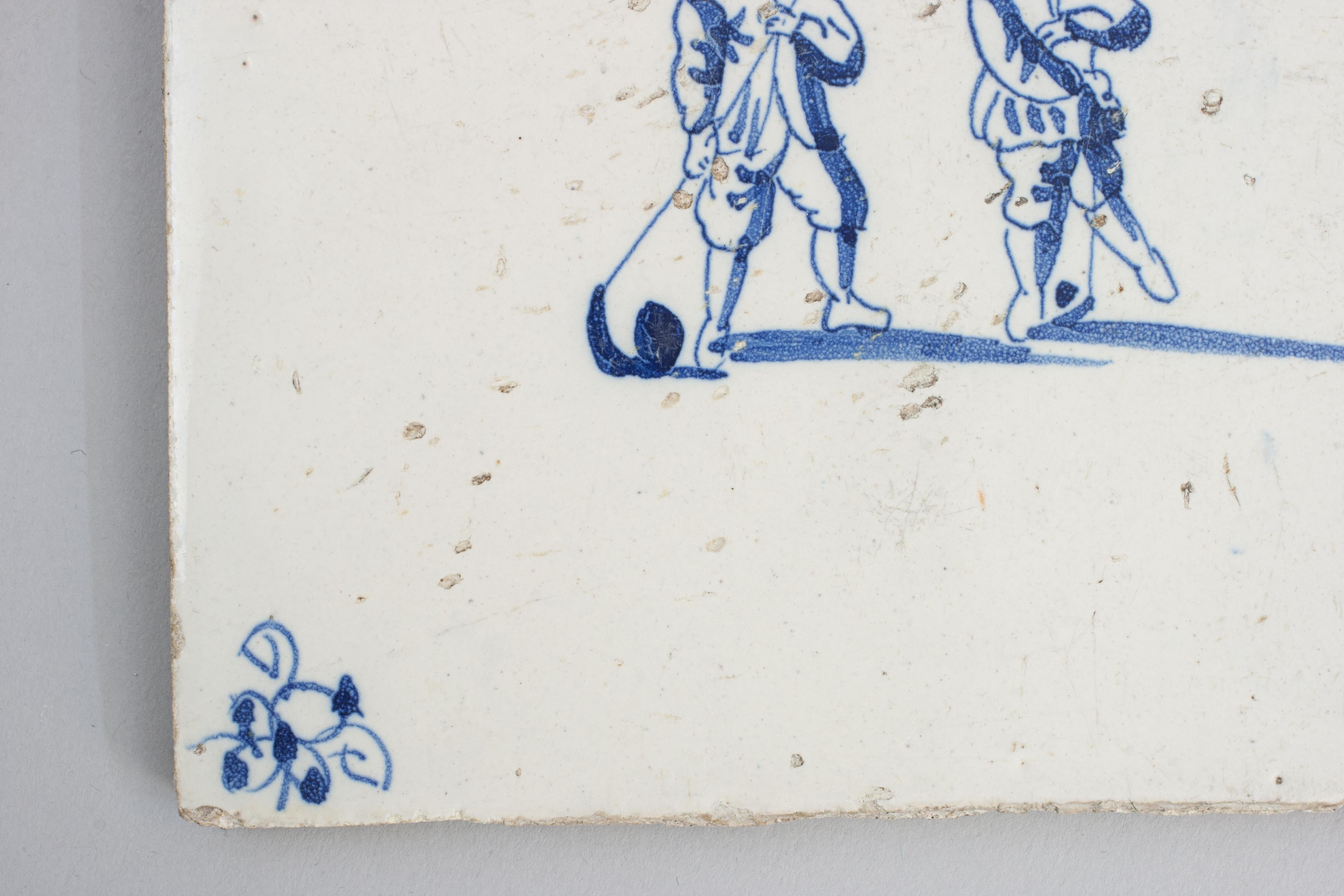 Blue and White Dutch Delft Kolf Tile For Sale at 1stDibs