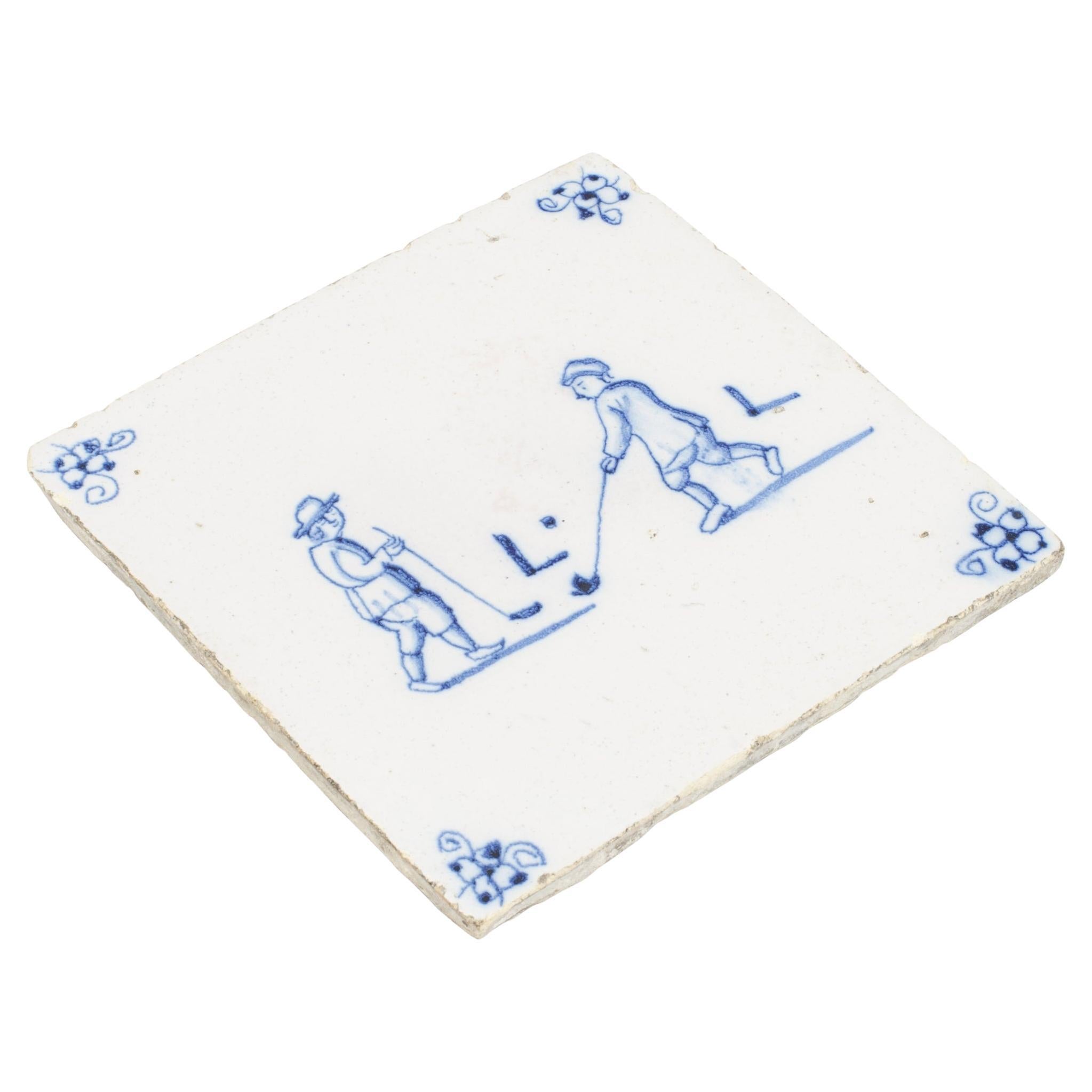 Blue 
White Dutch Delft Kolf Tile