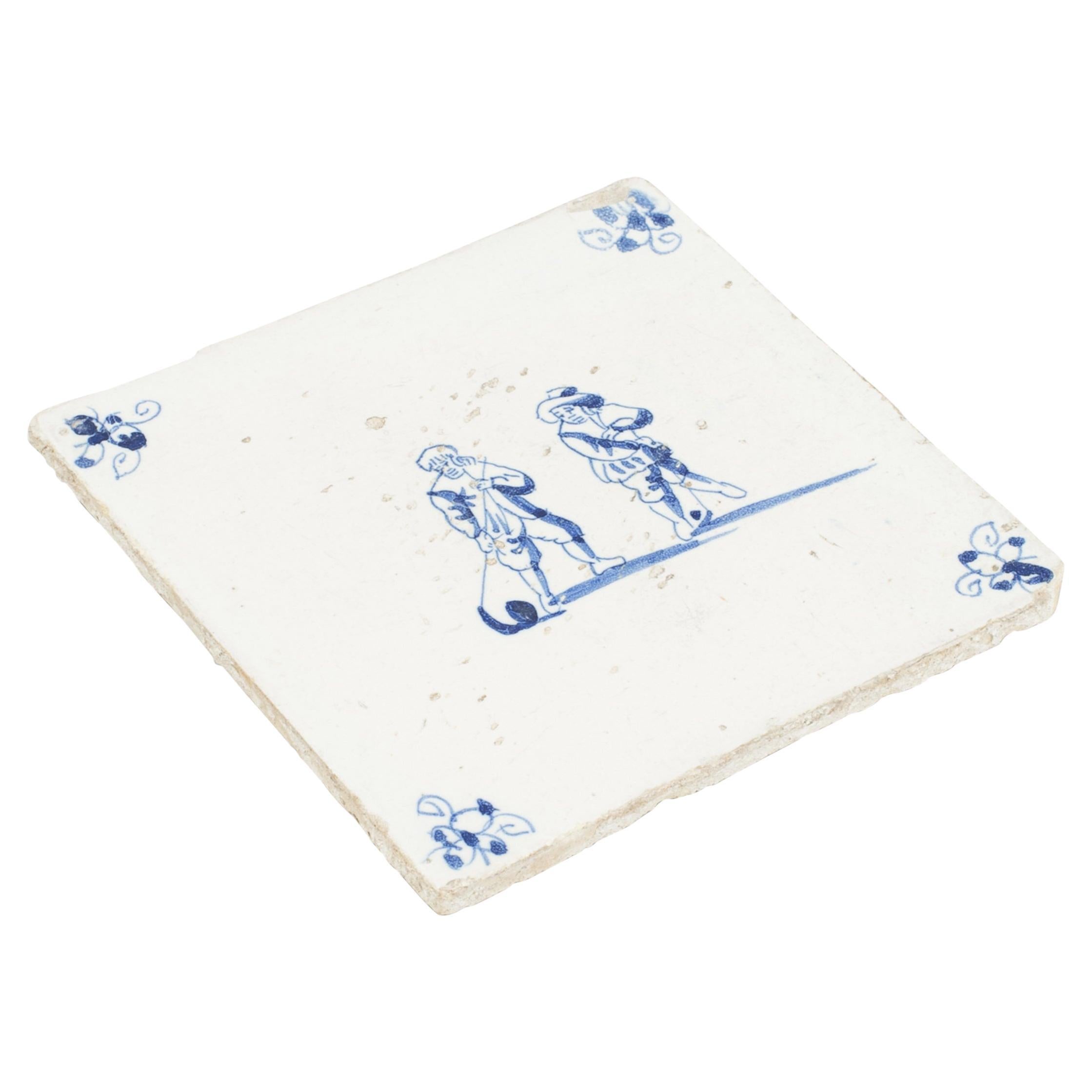 Blue 
White Dutch Delft Kolf Tile For Sale