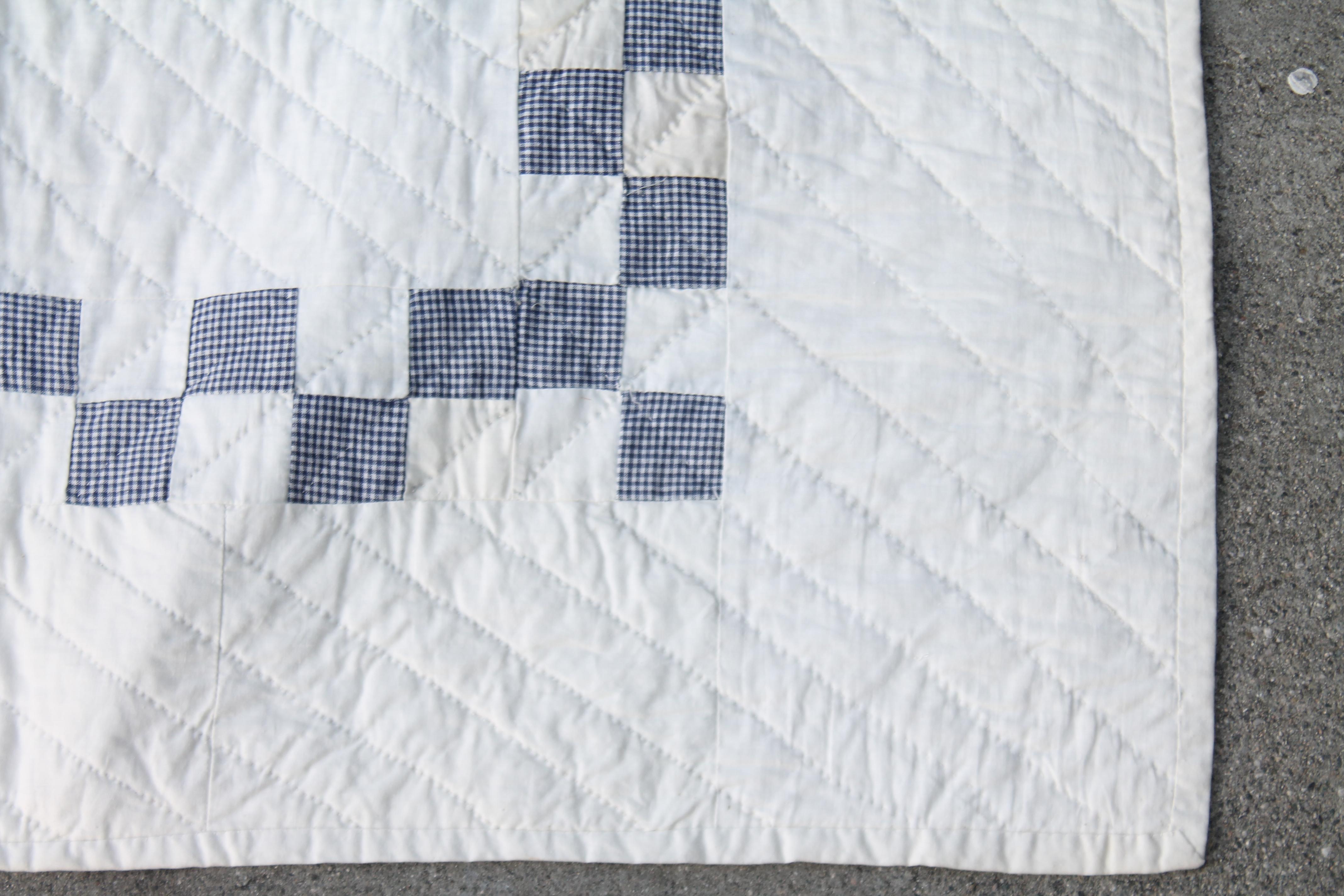 Hand-Crafted Blue and White Eight Point Star Quilt For Sale