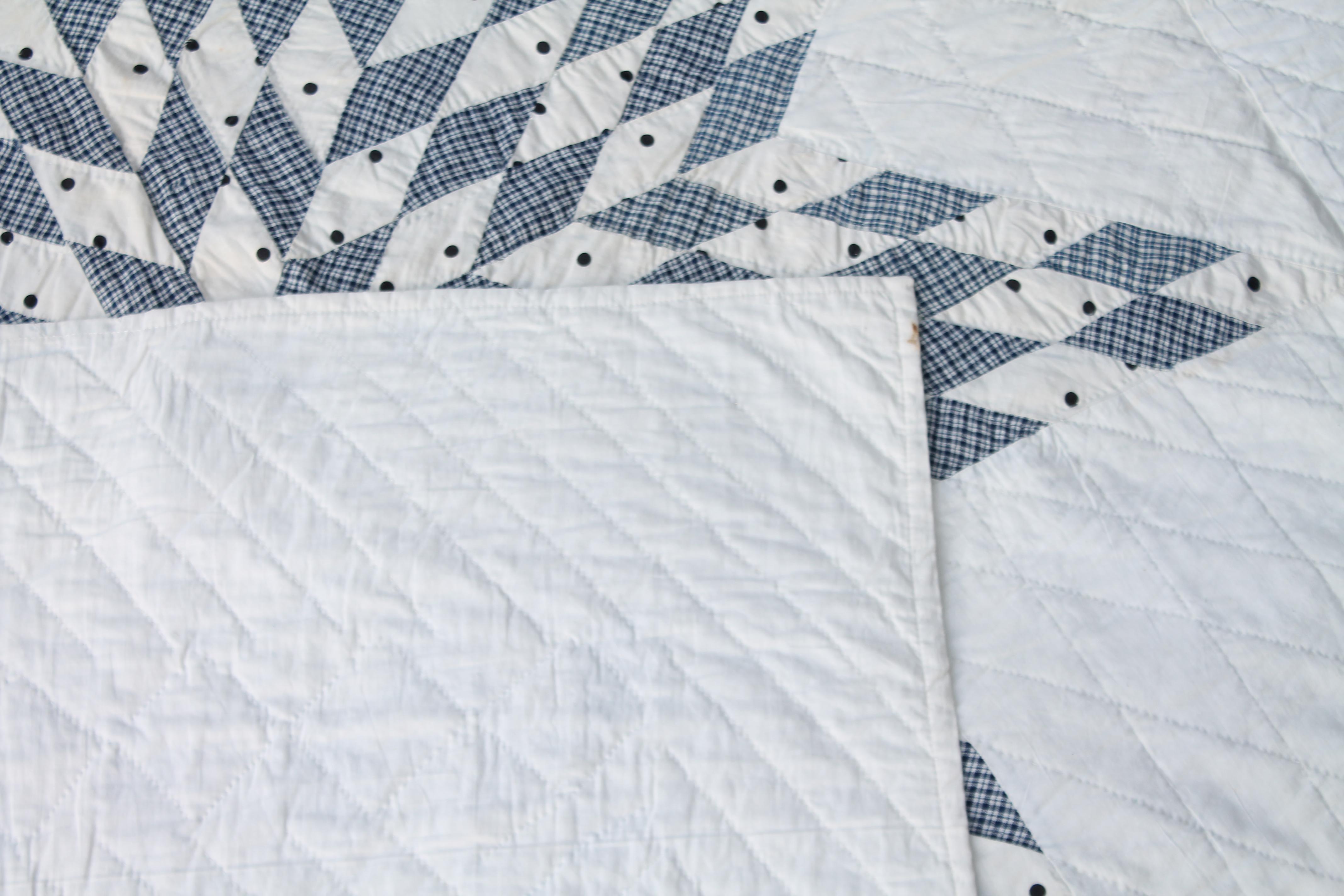 Cotton Blue and White Eight Point Star Quilt For Sale